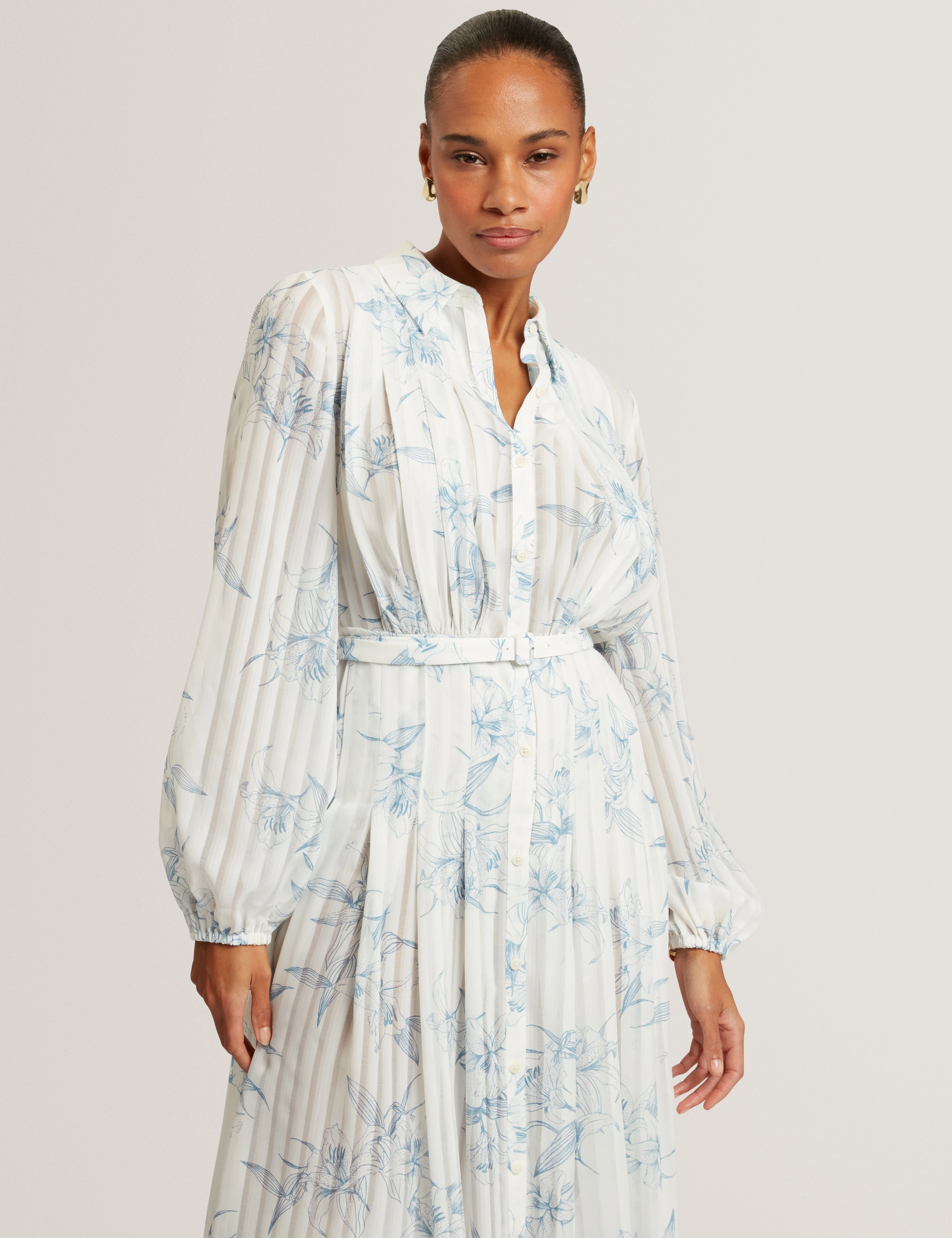 Bernia Pleated Midi Printed Shirt Dress White - Image 2