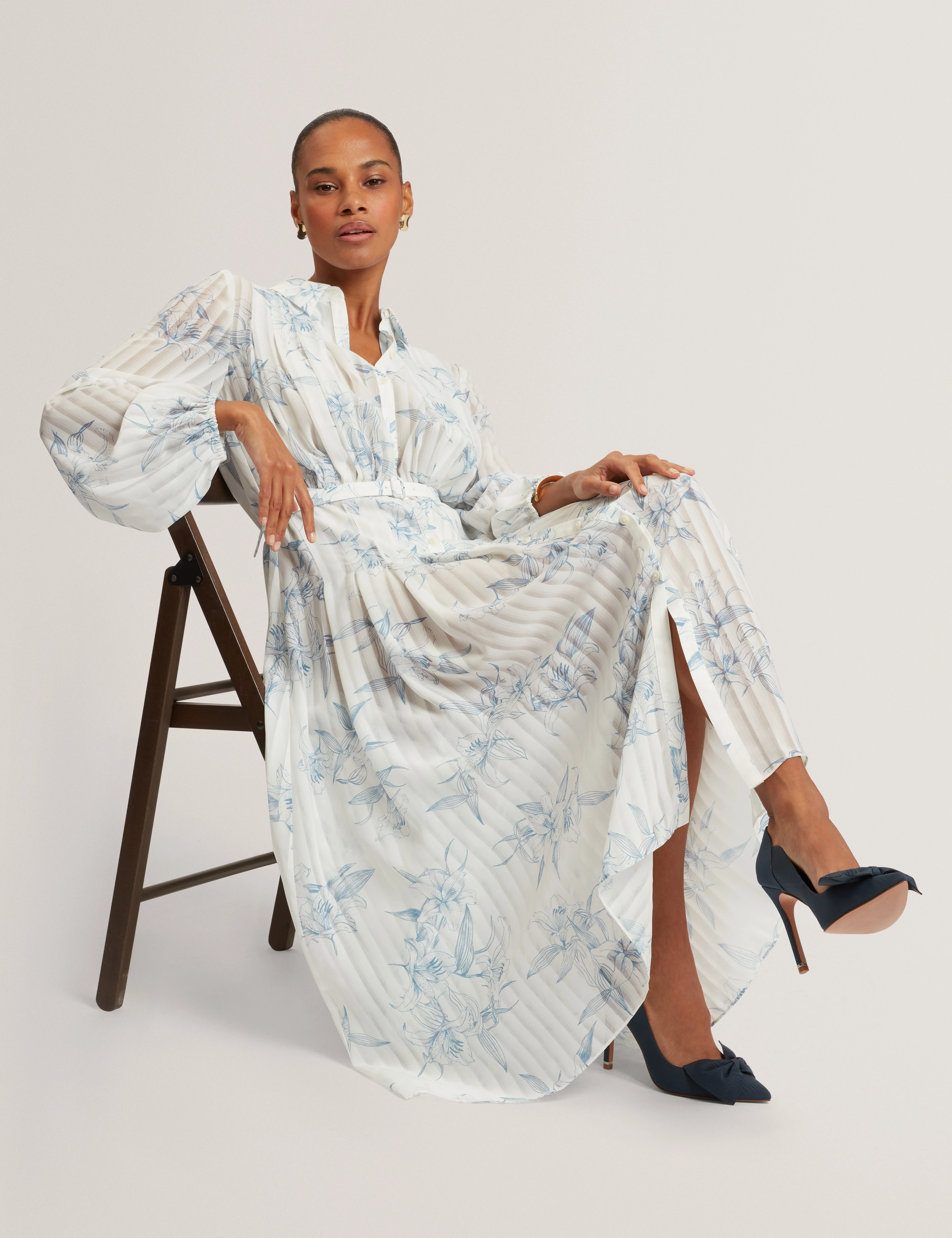 Bernia Pleated Midi Printed Shirt Dress White - Image 6