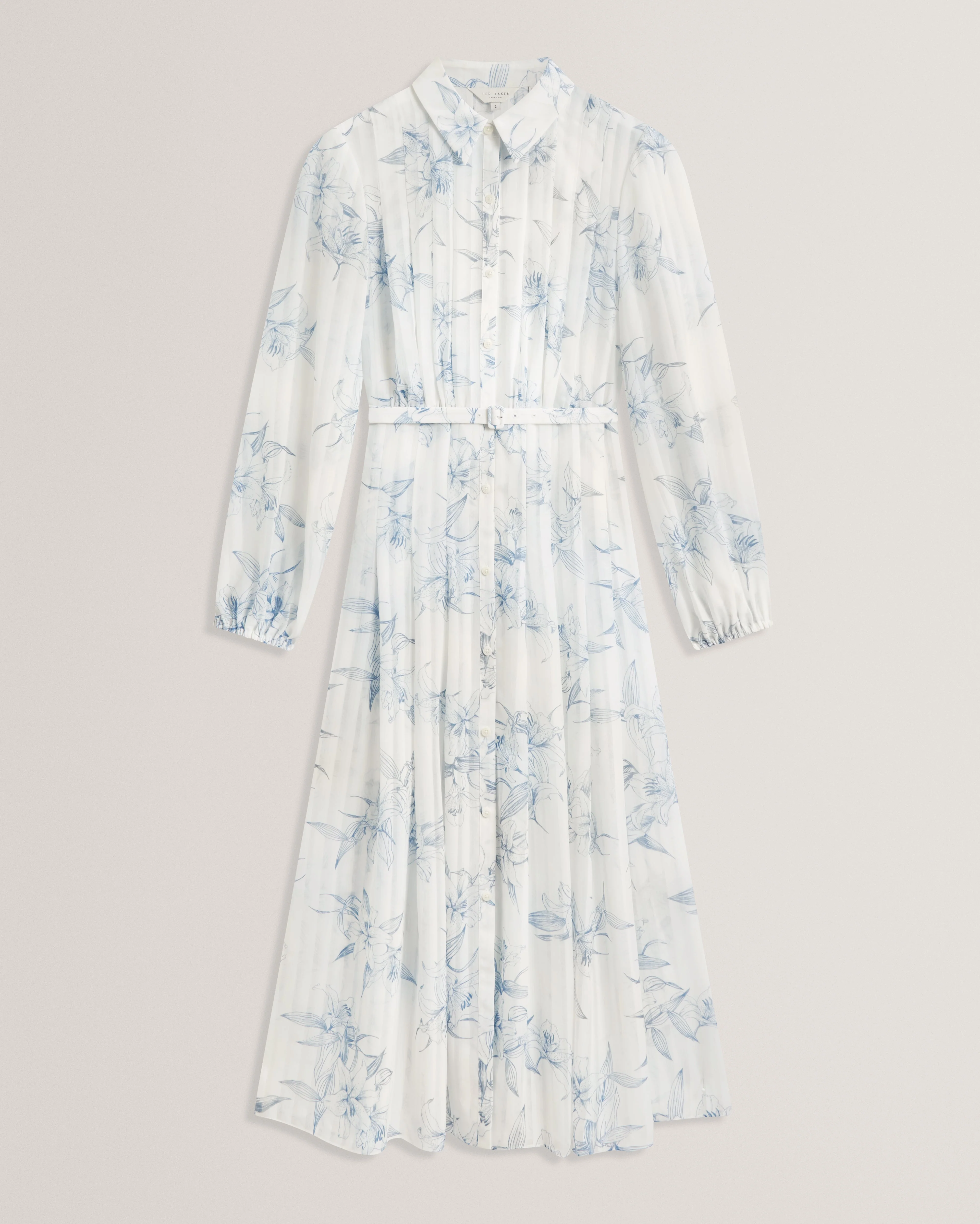 Bernia Pleated Midi Printed Shirt Dress White - Image 7