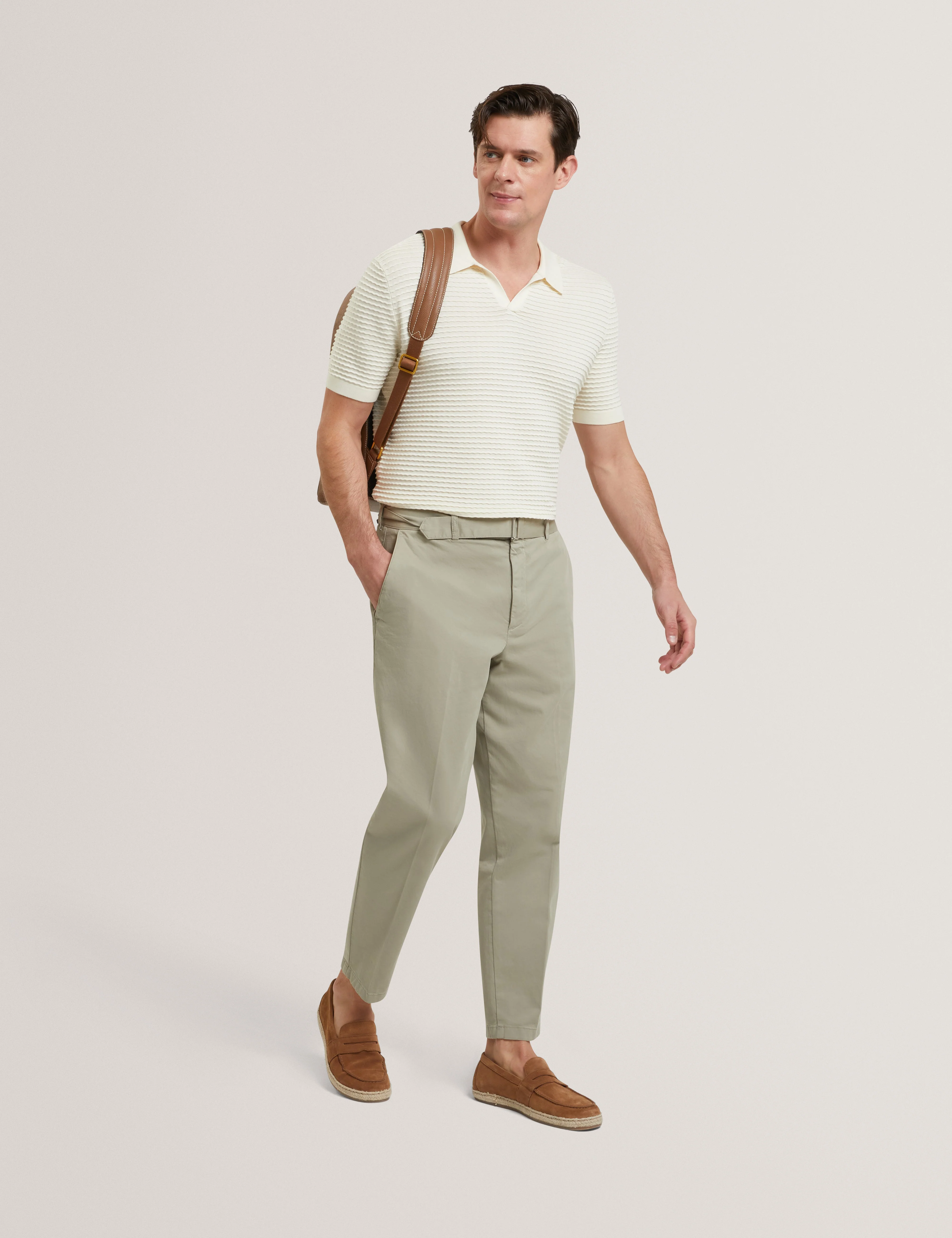 Bestel Short Sleeve Wavy Stitch Open Neck Polo White - Image 3