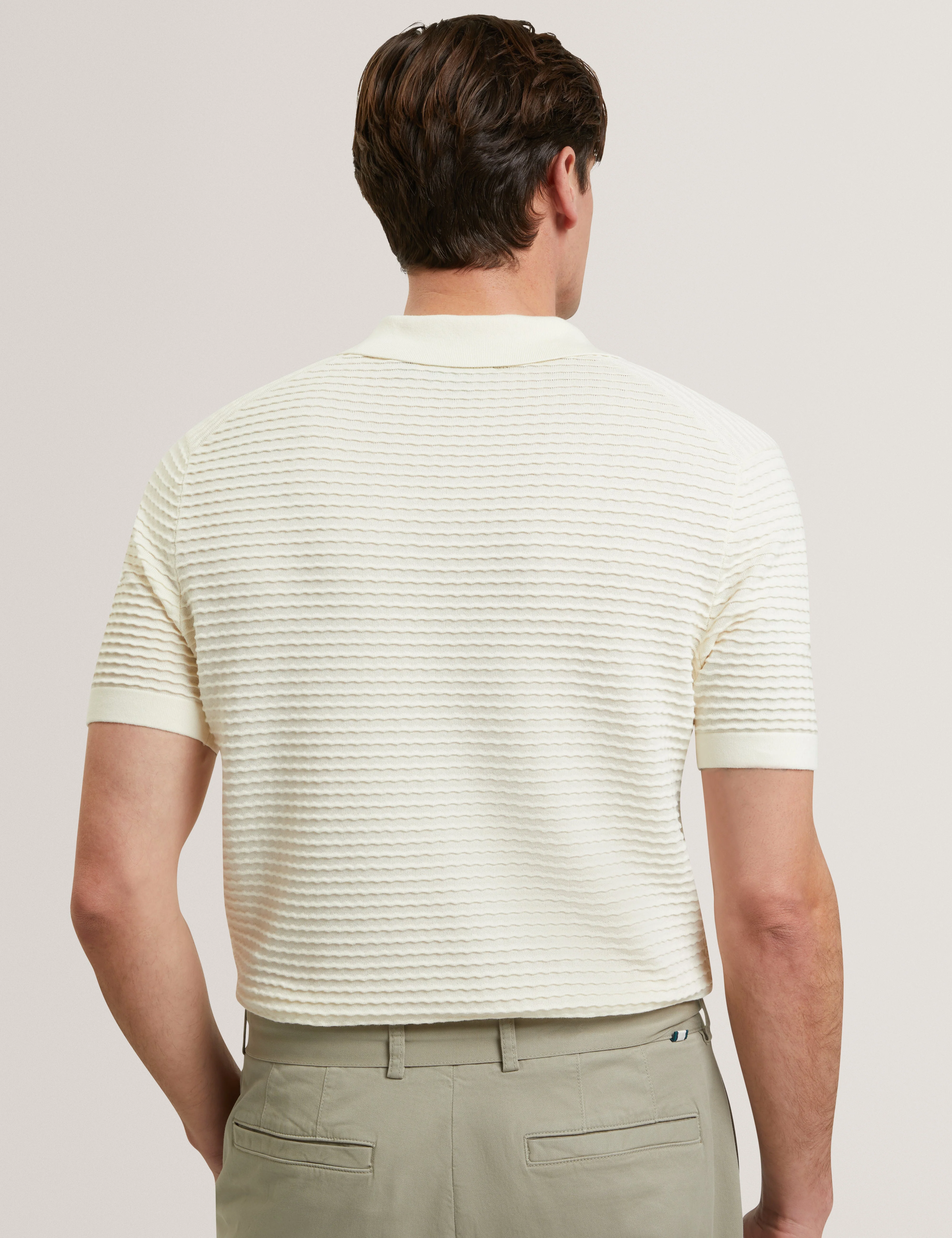 Bestel Short Sleeve Wavy Stitch Open Neck Polo White - Image 6