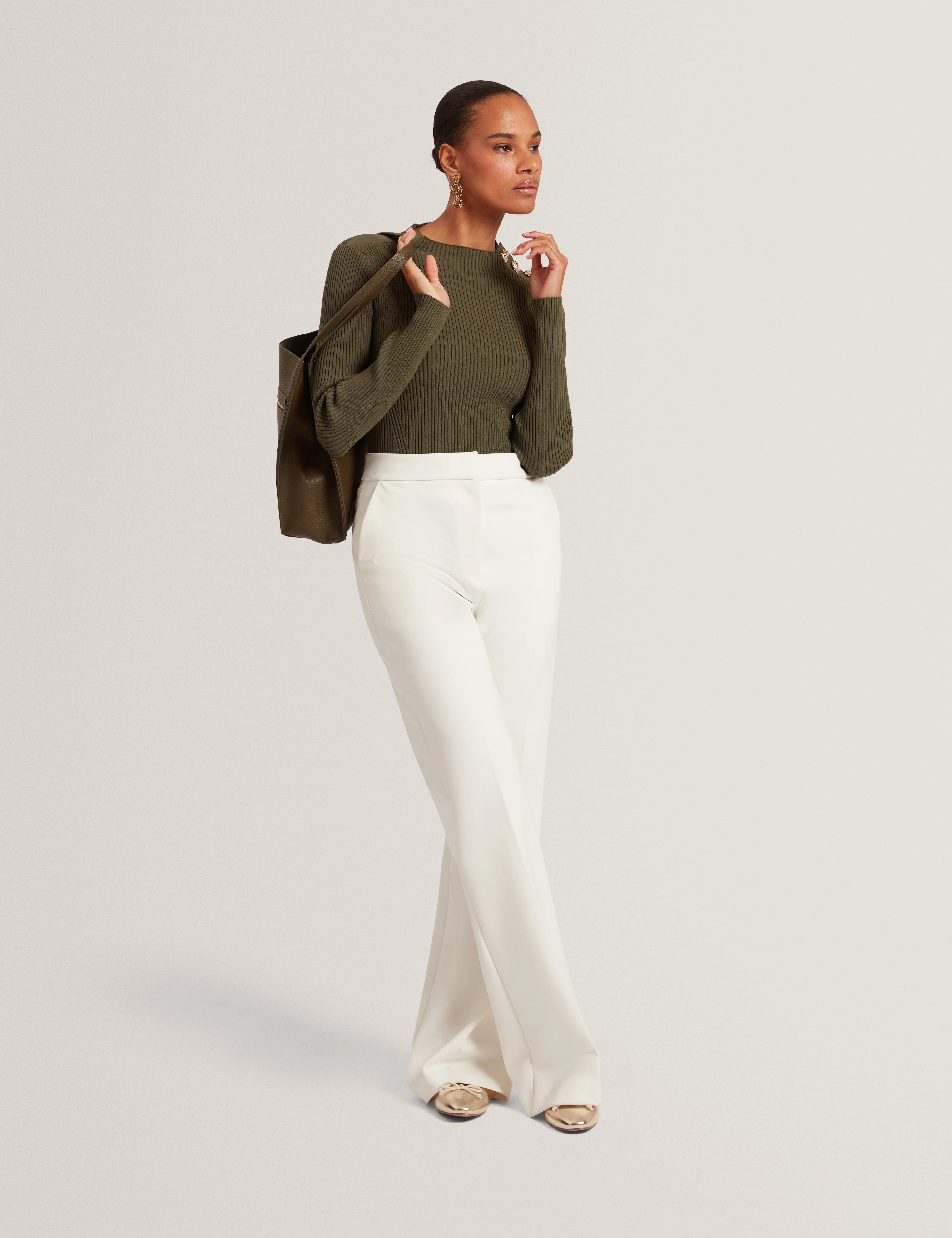 Bleana Rose Button Detail Long Sleeve Knitted T Dk-Green - Image 2