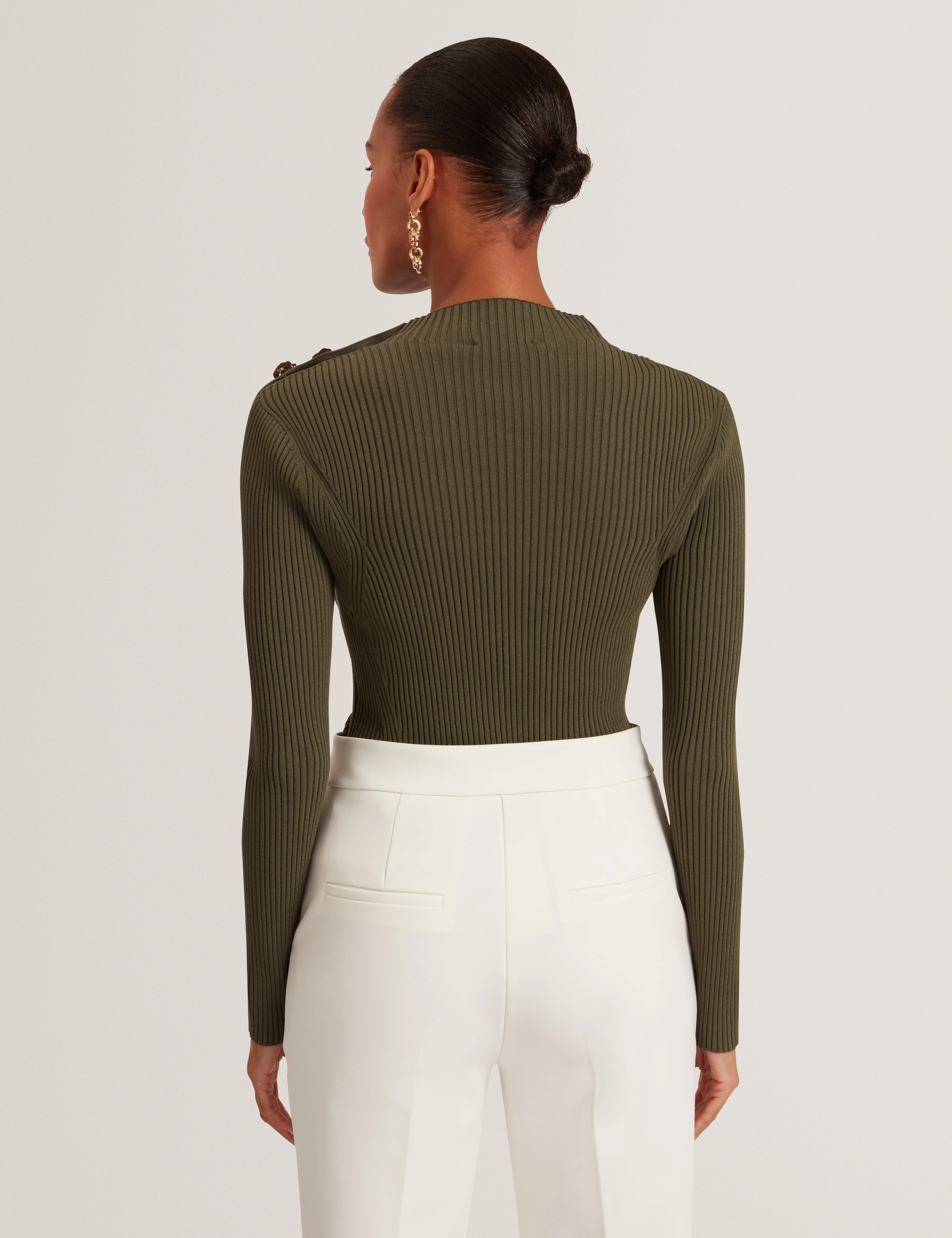 Bleana Rose Button Detail Long Sleeve Knitted T Dk-Green - Image 5