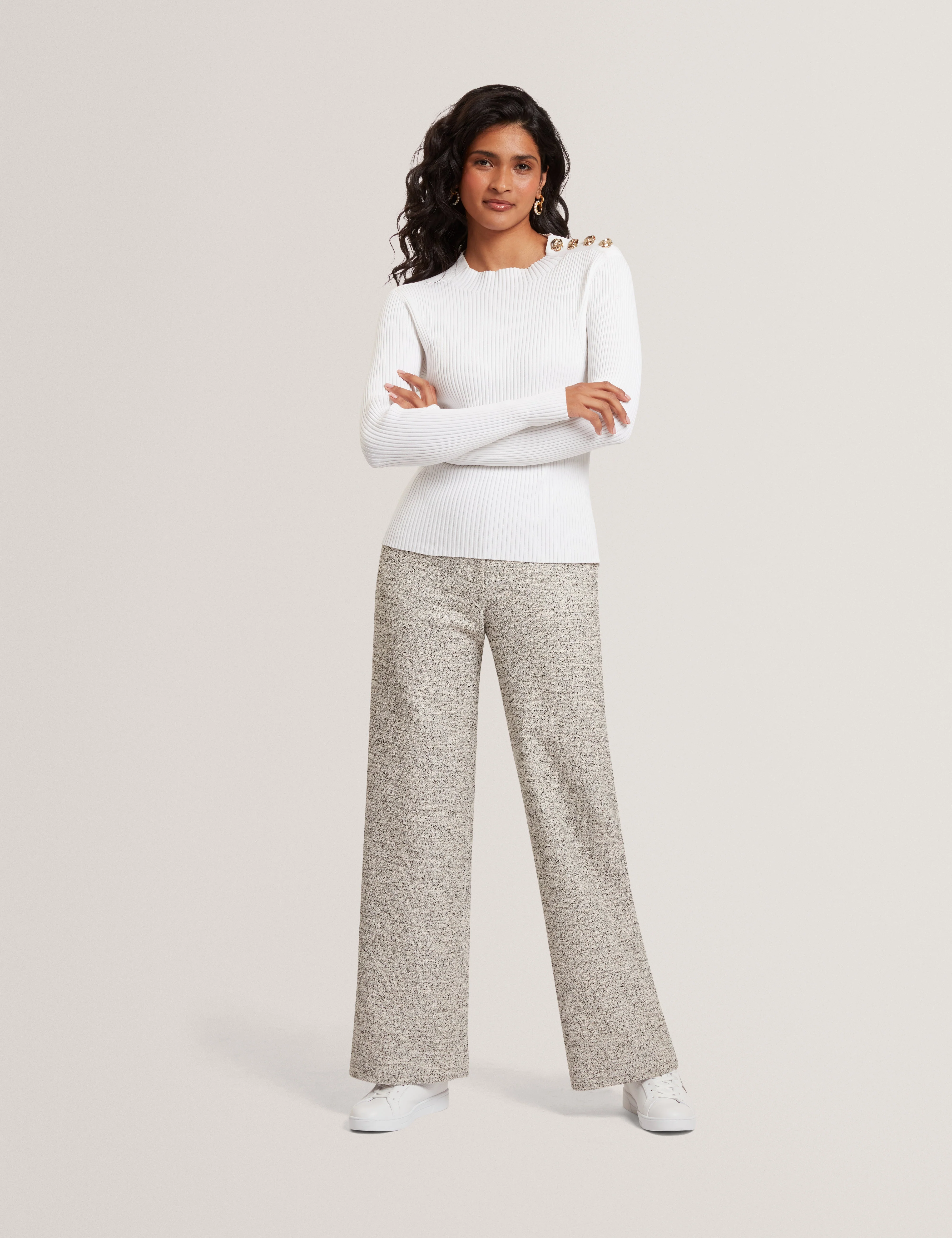 Bleana Rose Button Detail Long Sleeve Knitted T Ivory - Image 2