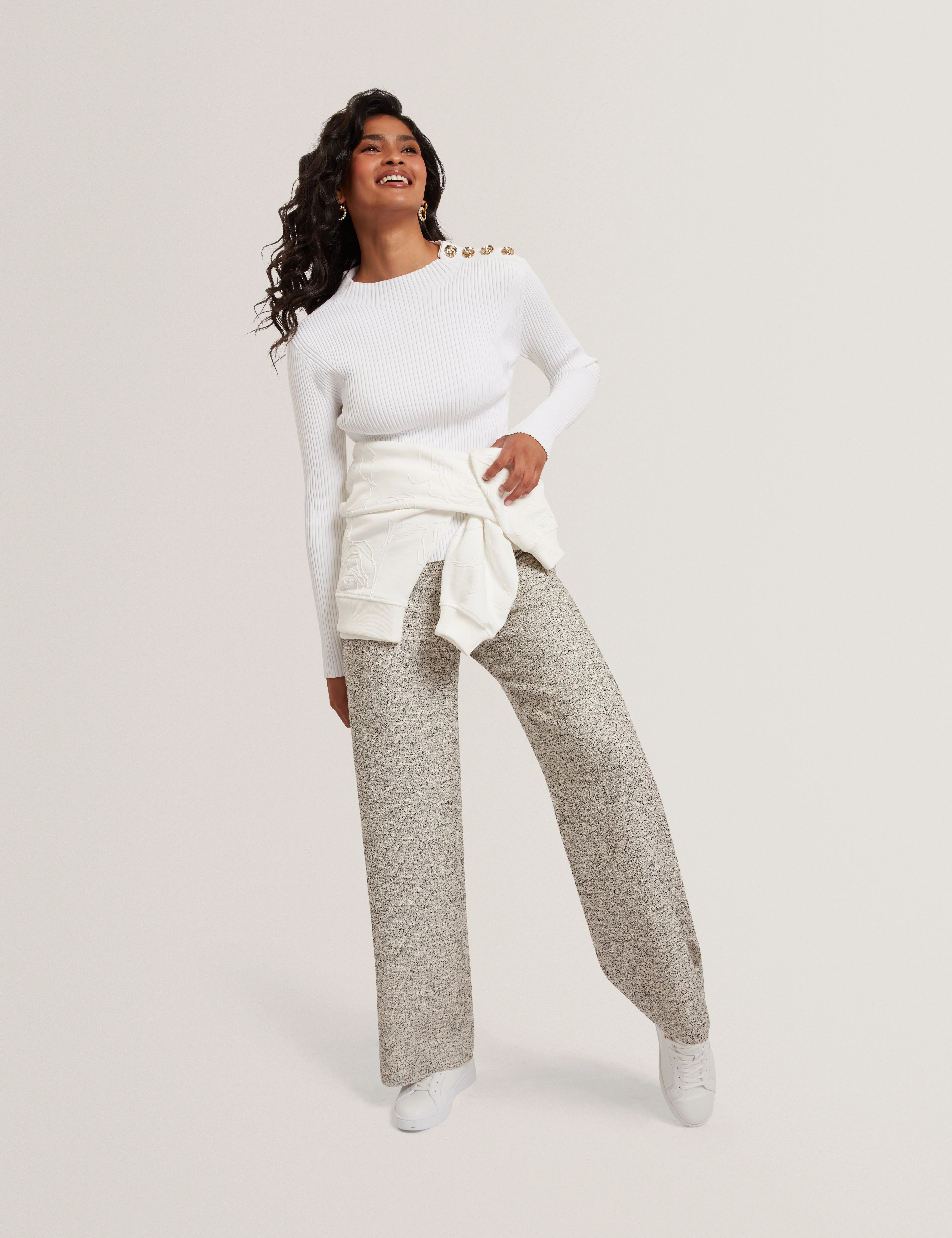 Bleana Rose Button Detail Long Sleeve Knitted T Ivory - Image 6