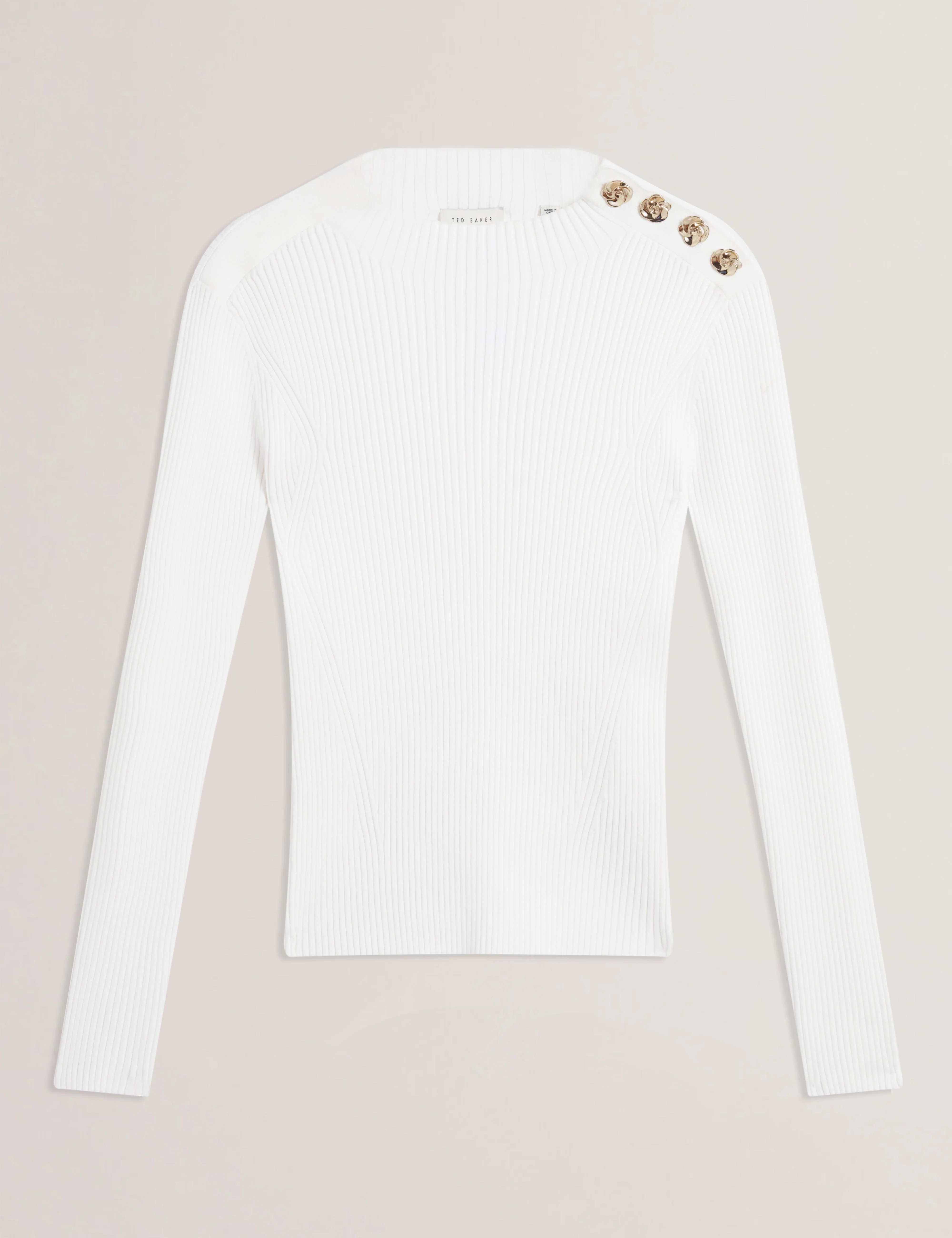 Bleana Rose Button Detail Long Sleeve Knitted T Ivory - Image 7