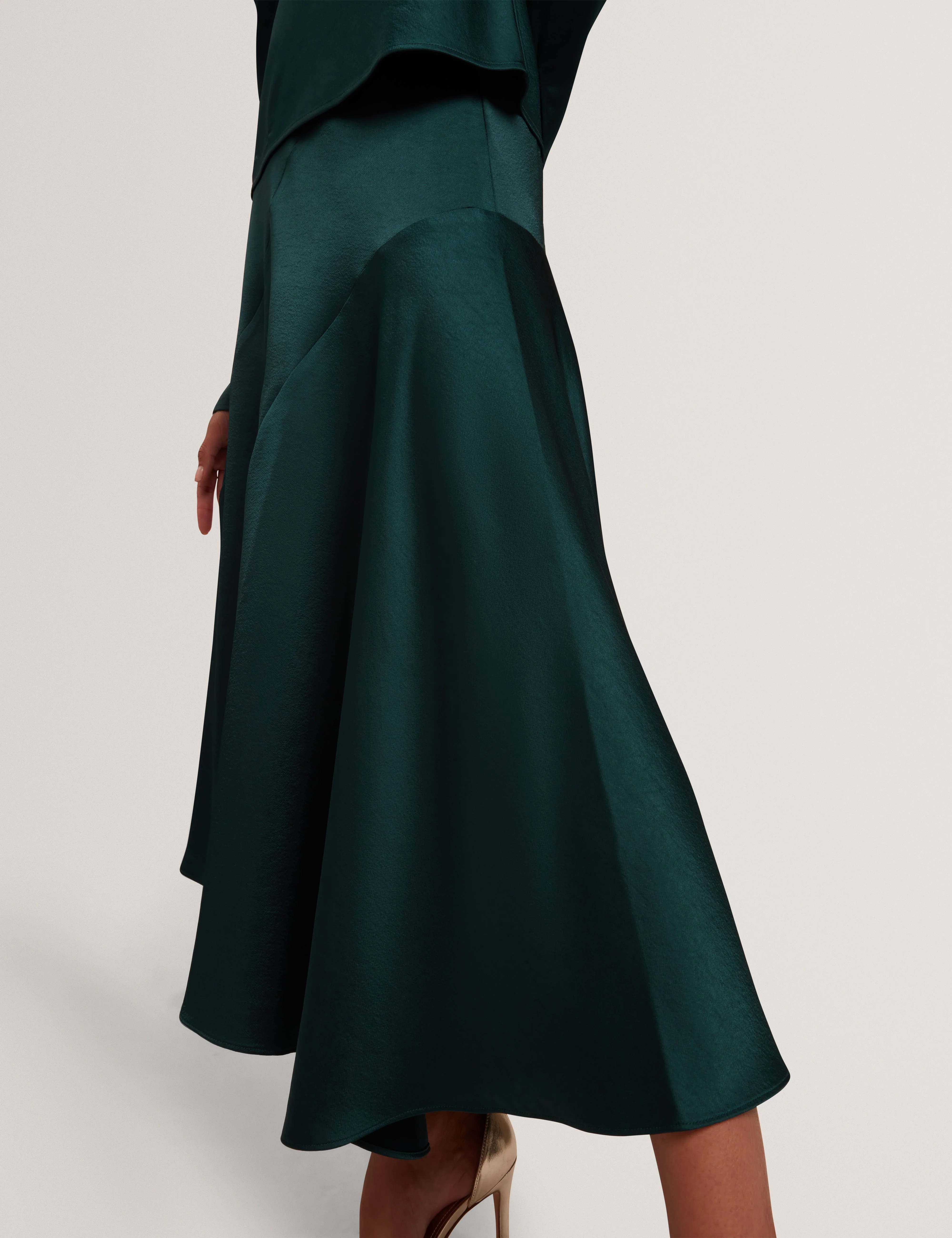 Bolsena Satin Midi Skirt With Asymmetric Hem Dk-Green - Image 4