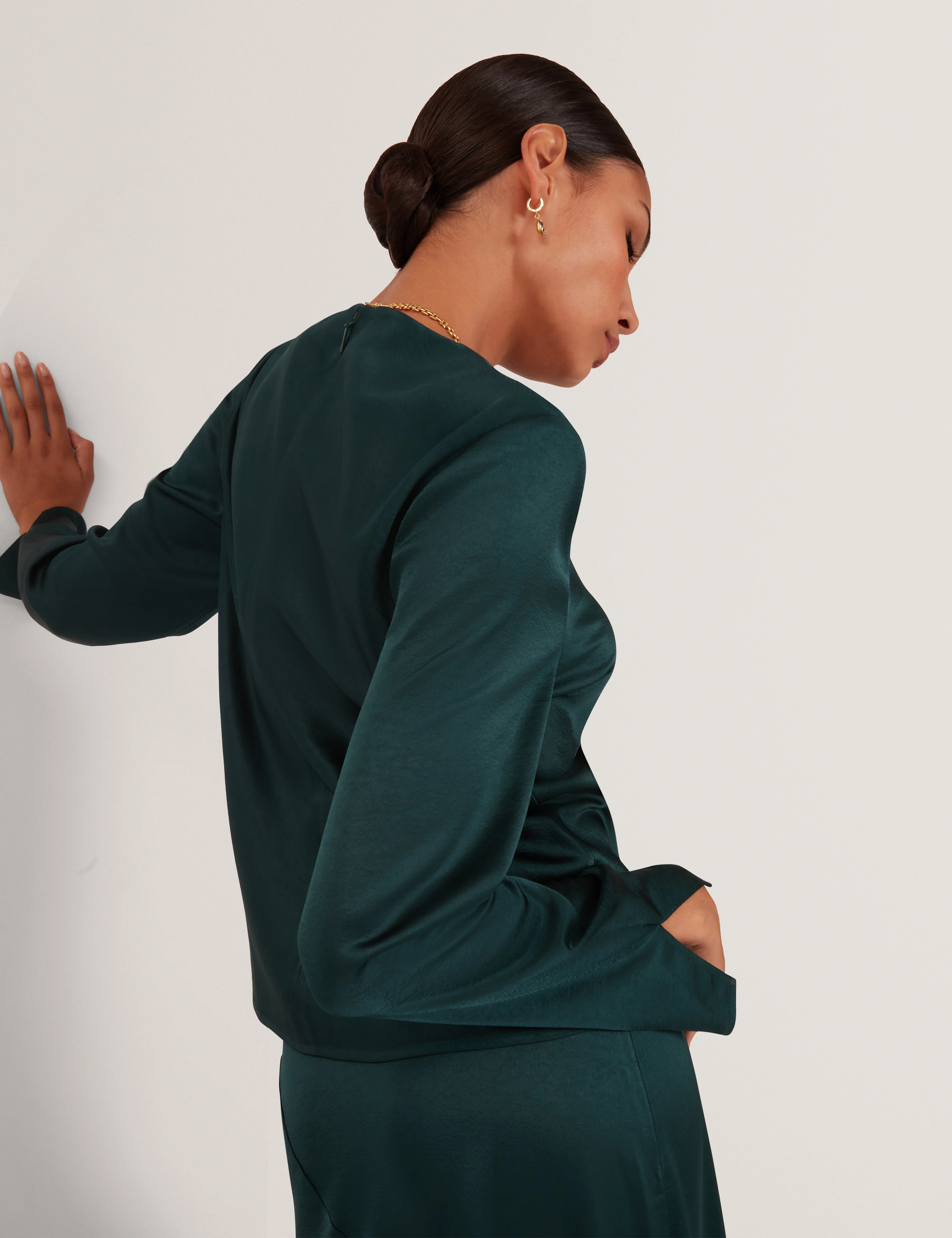 Bolsena Satin Midi Skirt With Asymmetric Hem Dk-Green - Image 6