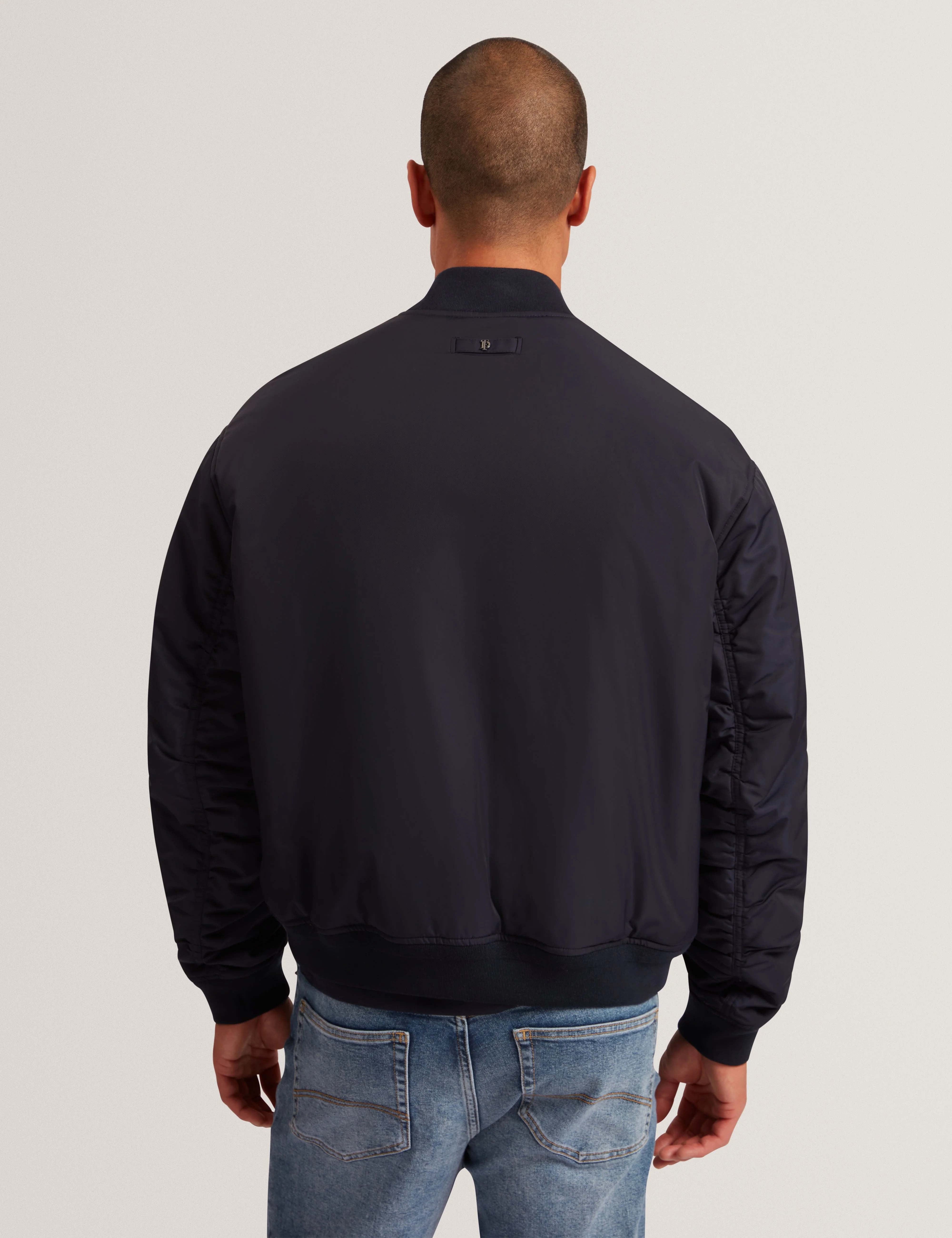 Bombard Relaxed Fit Nylon Ma1 Bomber Jacket Navy - Image 5