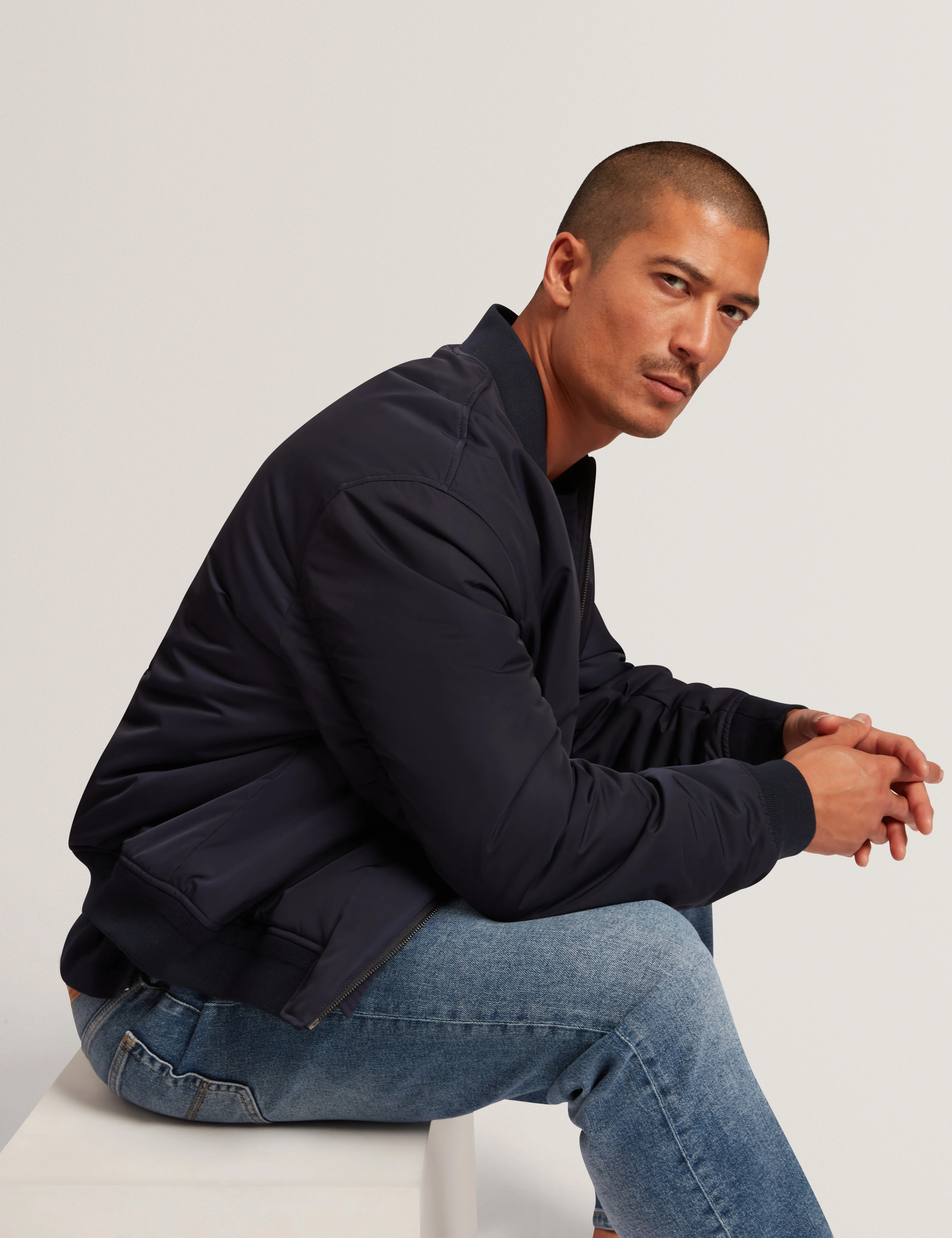 Bombard Relaxed Fit Nylon Ma1 Bomber Jacket Navy - Image 6