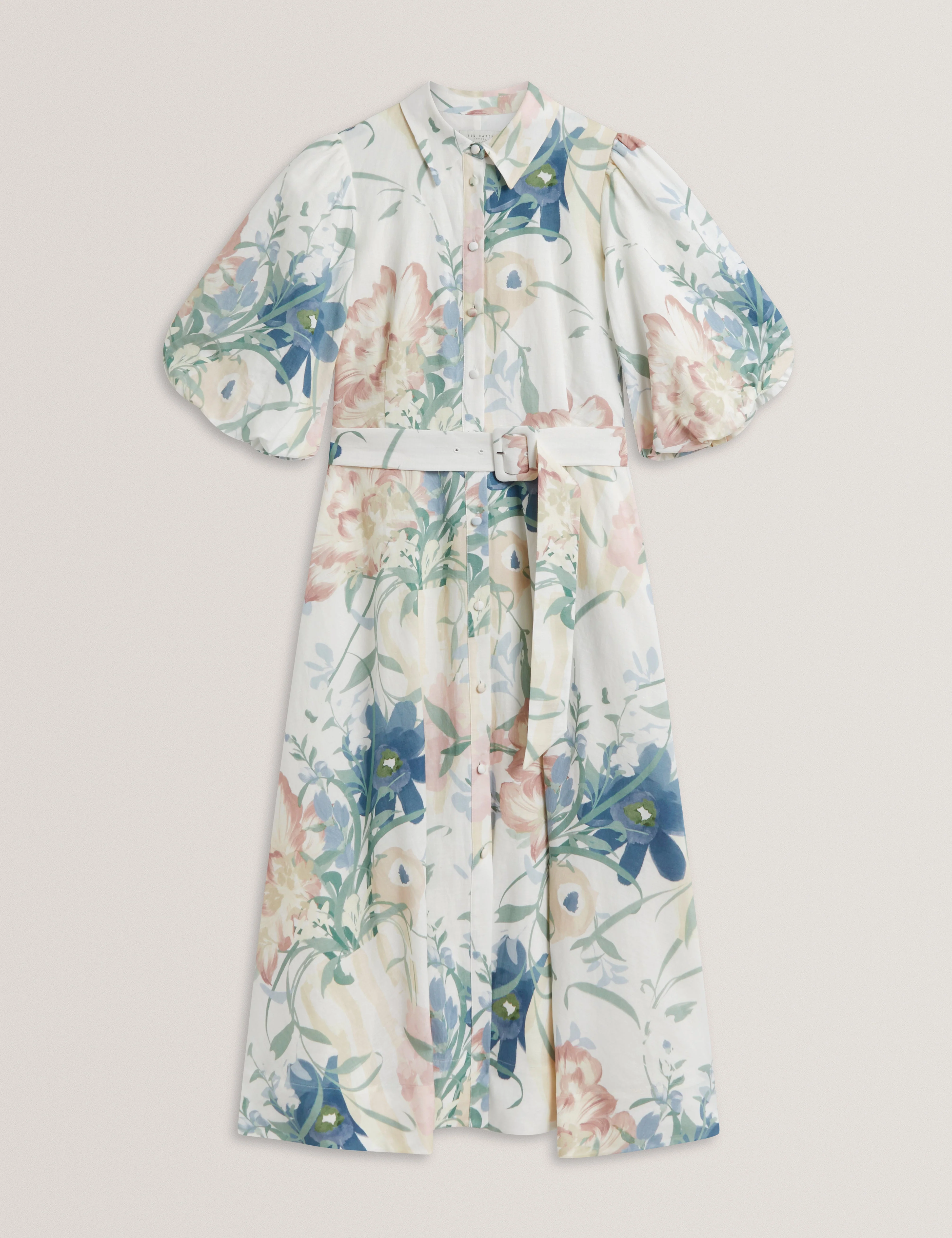 Breei Puff Sleeve Printed Midi Shirt Dress Ivory - Image 7