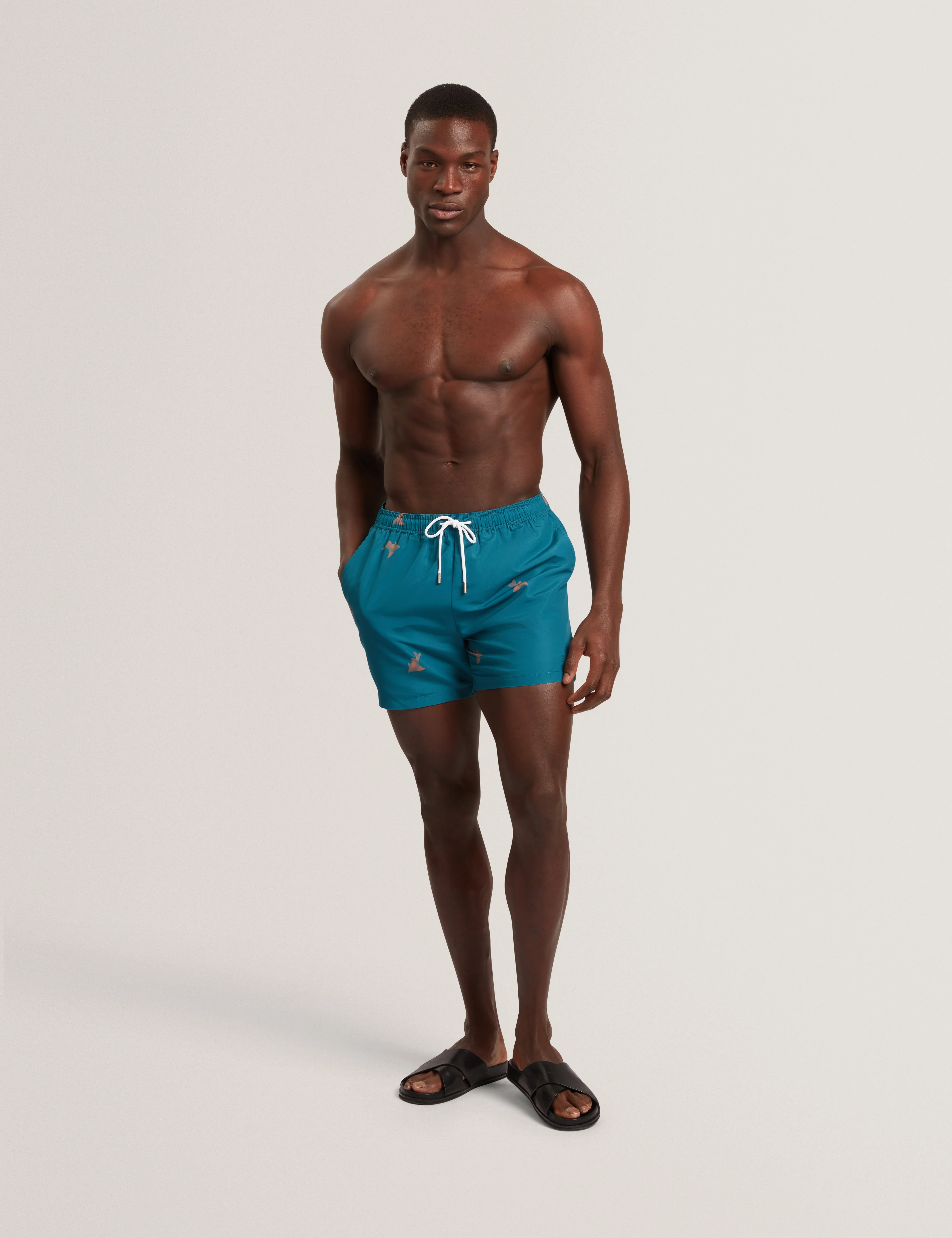 Brentwd Goldfish Print Swim Short Teal-Blue - Image 5