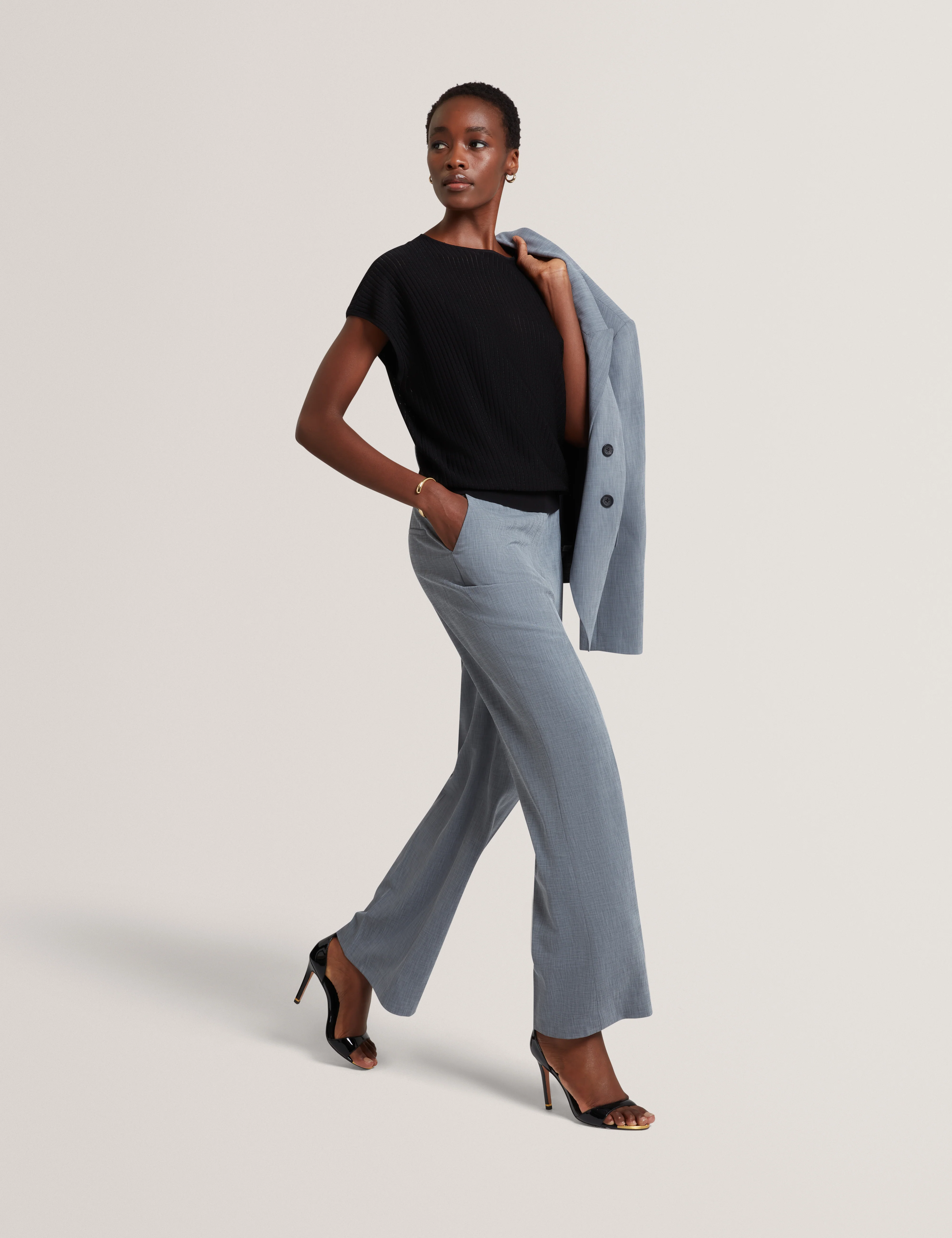 Bridat Kick Flare Tailored Trousers Navy - Image 3