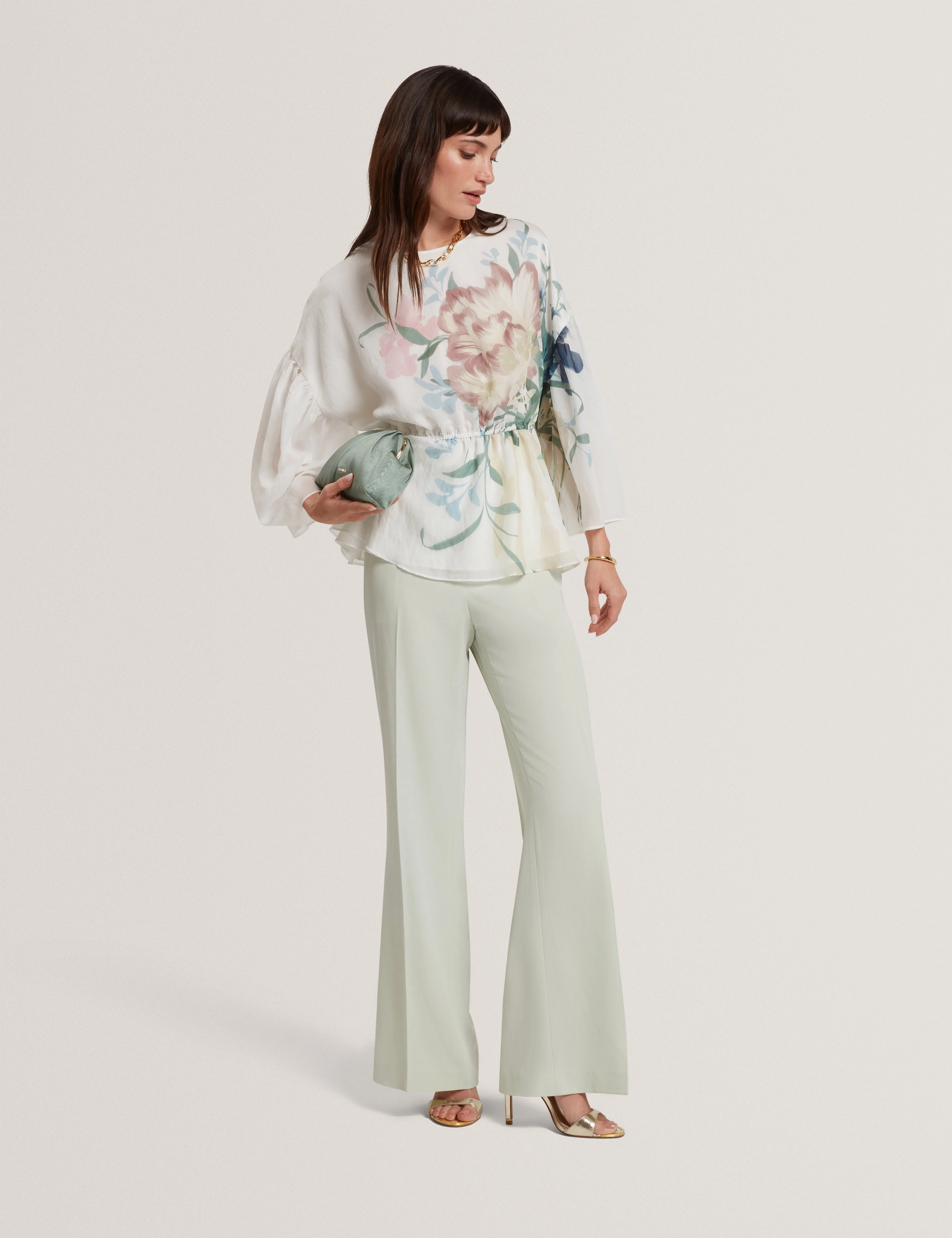 Bridat Kick Flare Tailored Trousers Pl-Green - Image 2