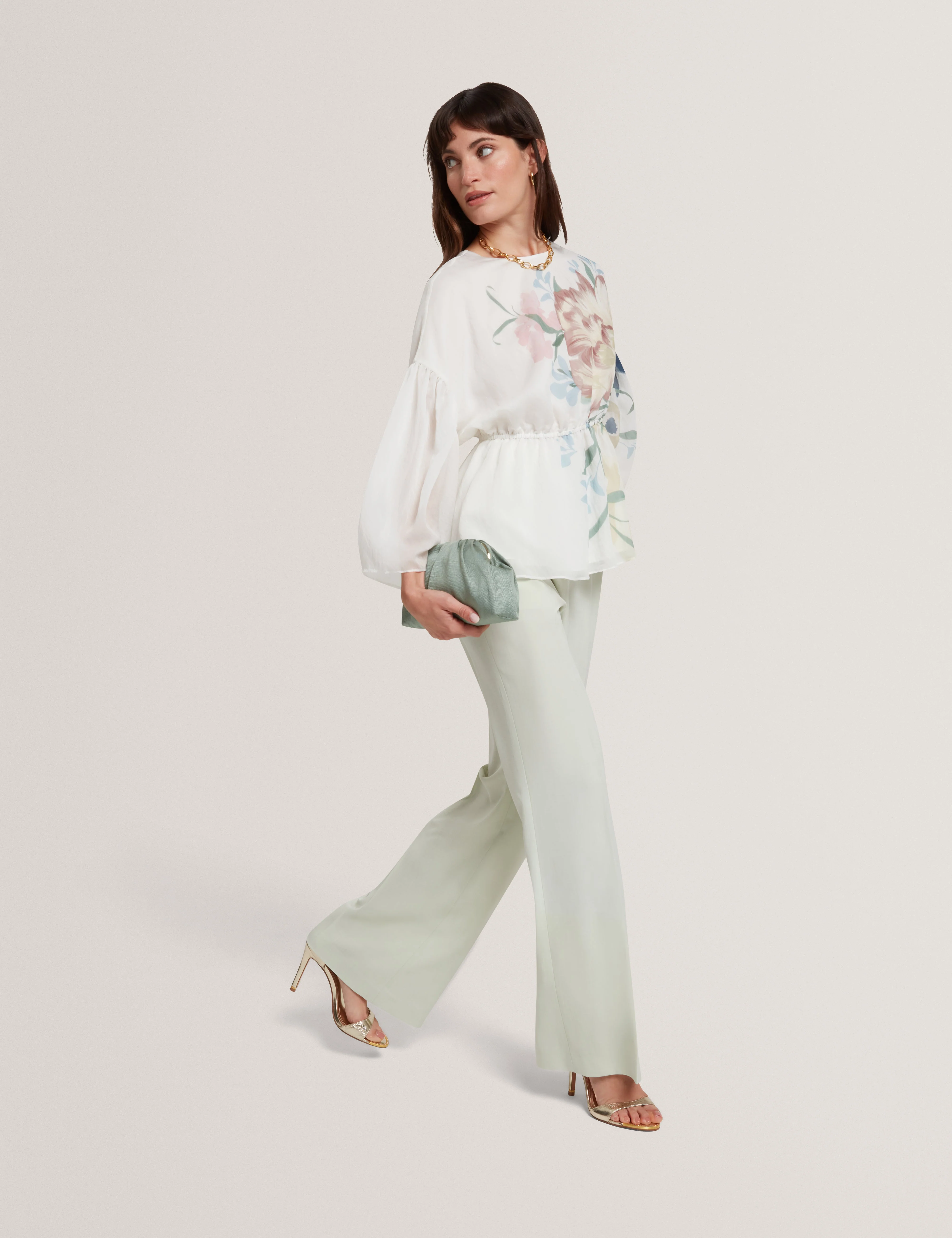 Bridat Kick Flare Tailored Trousers Pl-Green - Image 6
