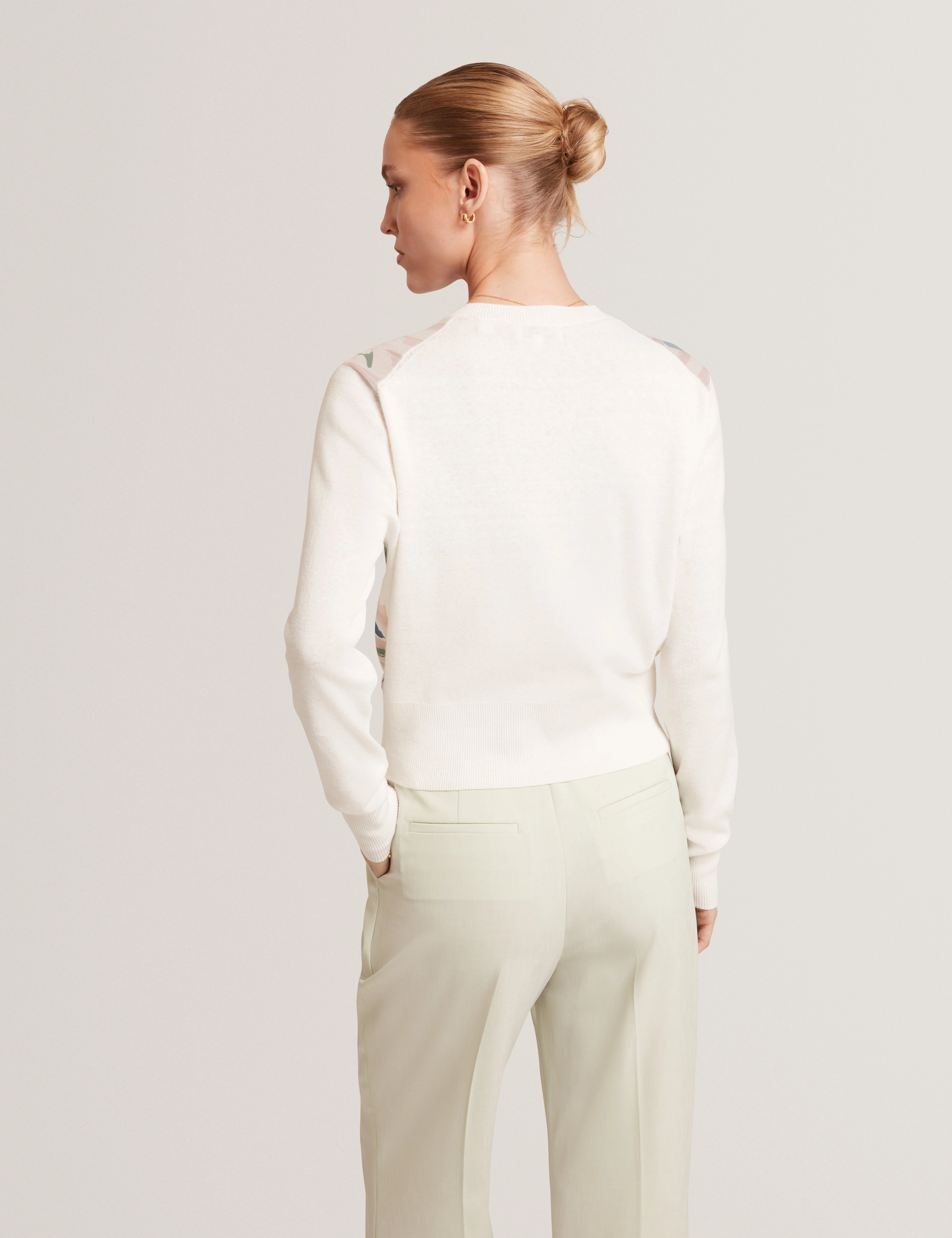Briiar Printed Woven Front Cardigan Ivory - Image 5