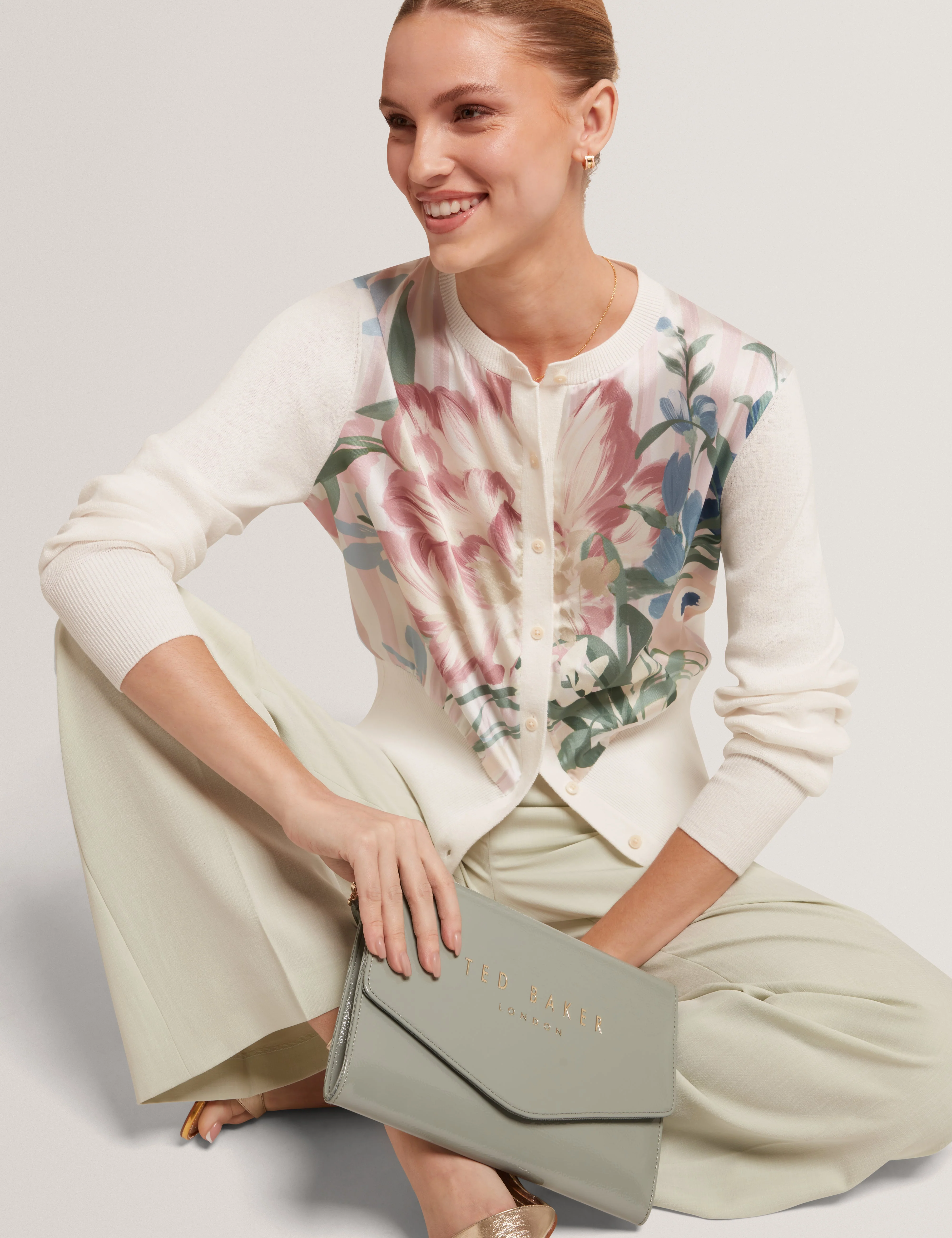 Briiar Printed Woven Front Cardigan Ivory - Image 6