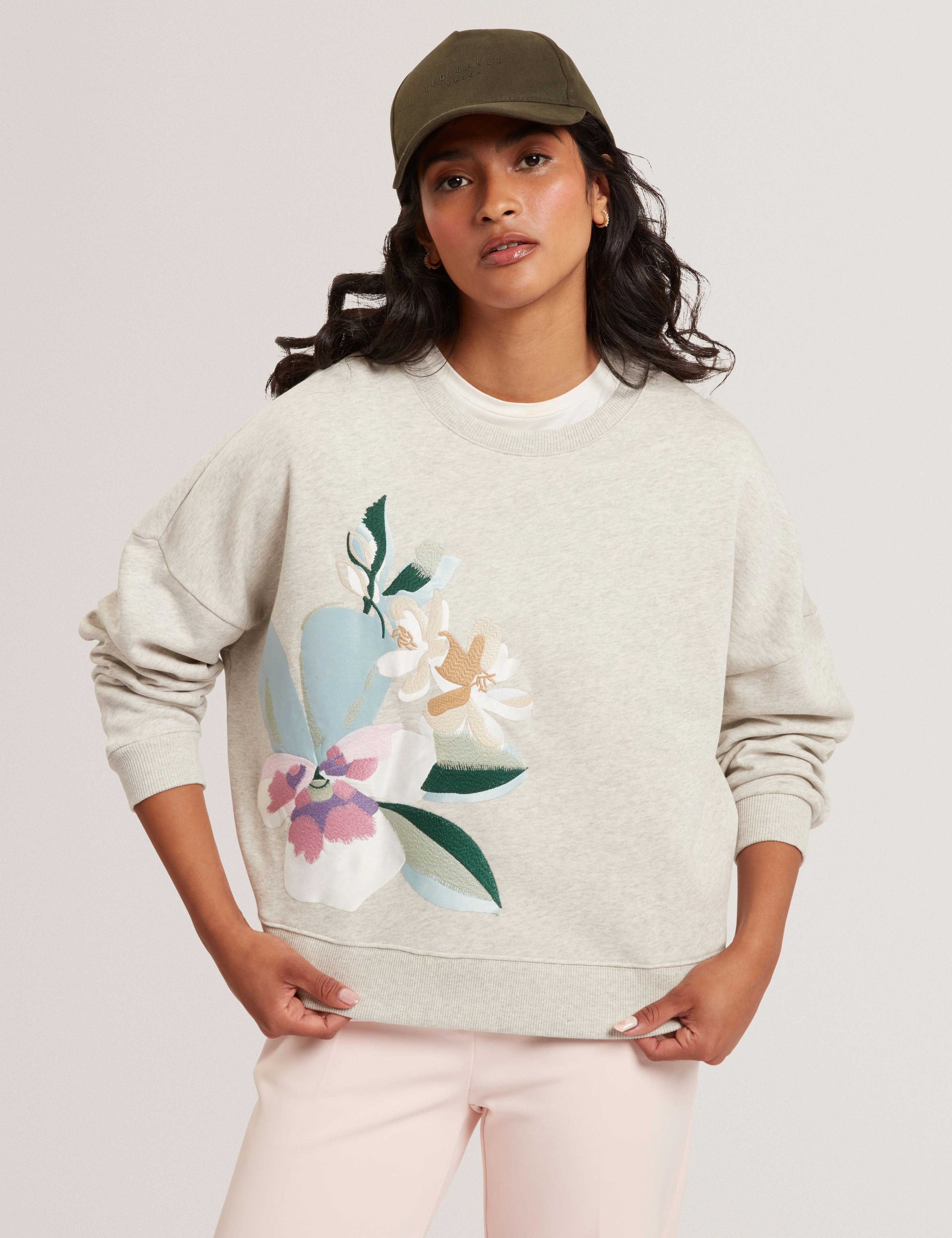 Brookla Printed Embroidered Sweatshirt Grey
