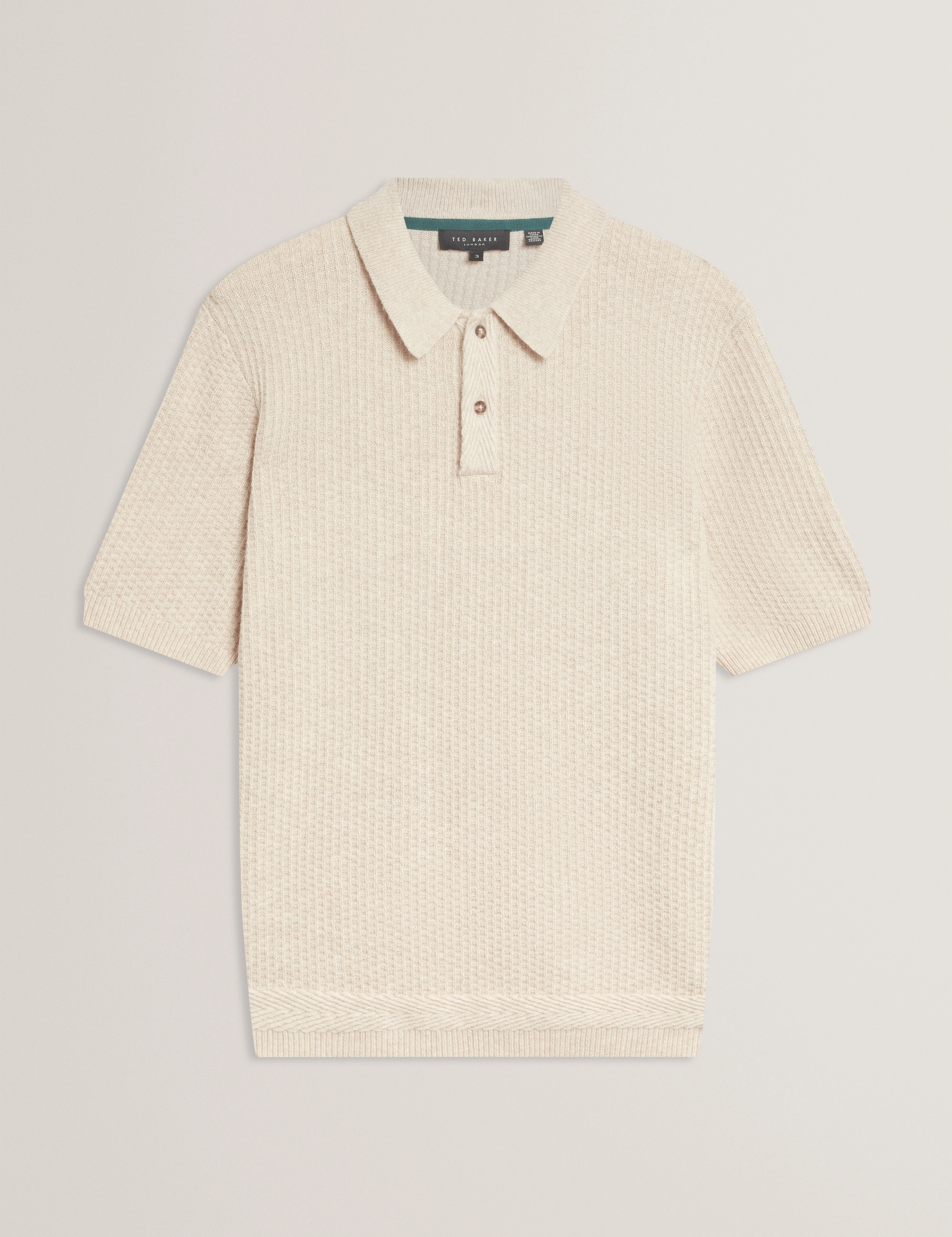 Caelum Short Sleeve Herringbone Placement Stitch Polo Natural - Image 7