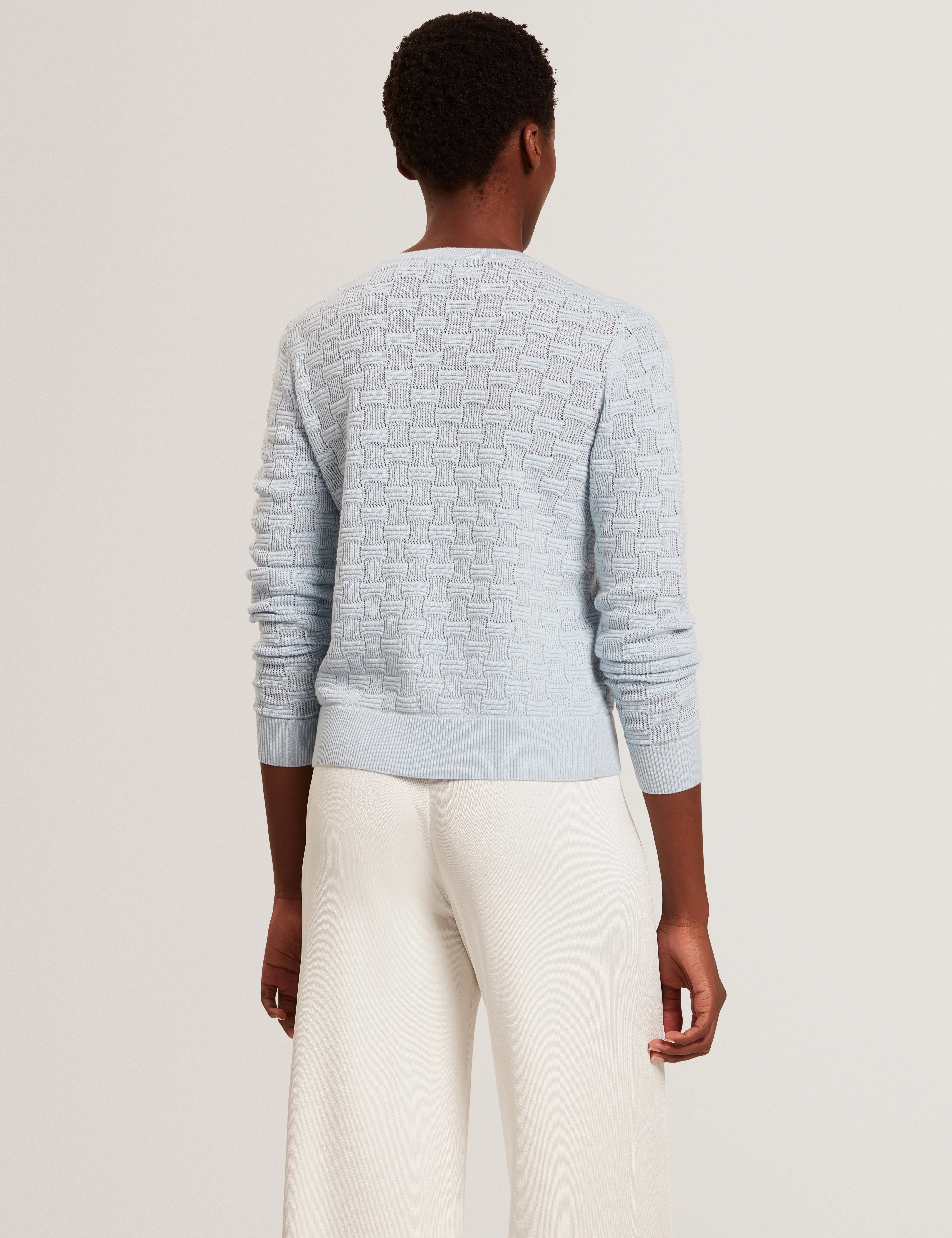 Cahrie Touch Of Silk Knitted Crew Neck Cardigan Pl-Blue - Image 4