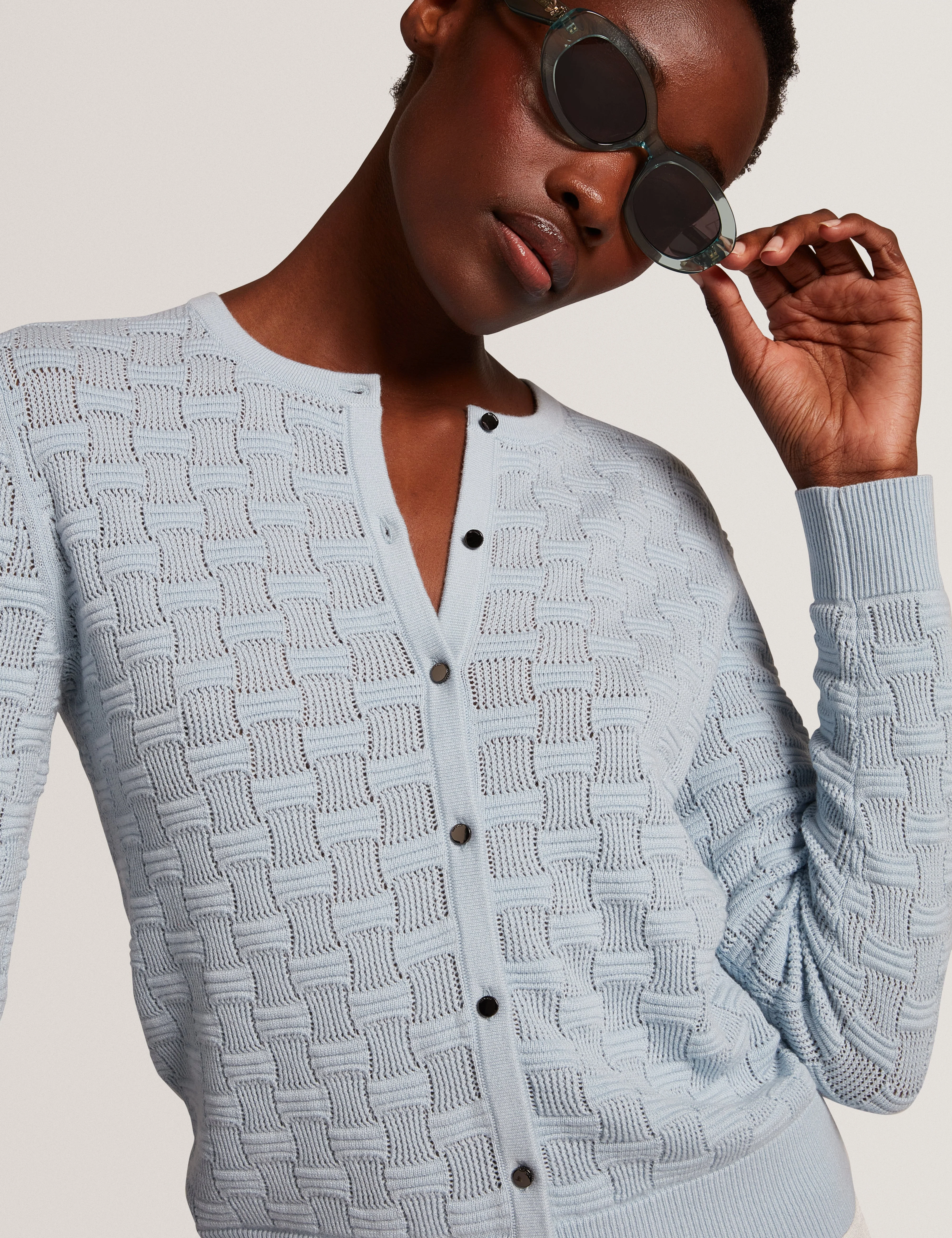 Cahrie Touch Of Silk Knitted Crew Neck Cardigan Pl-Blue - Image 5