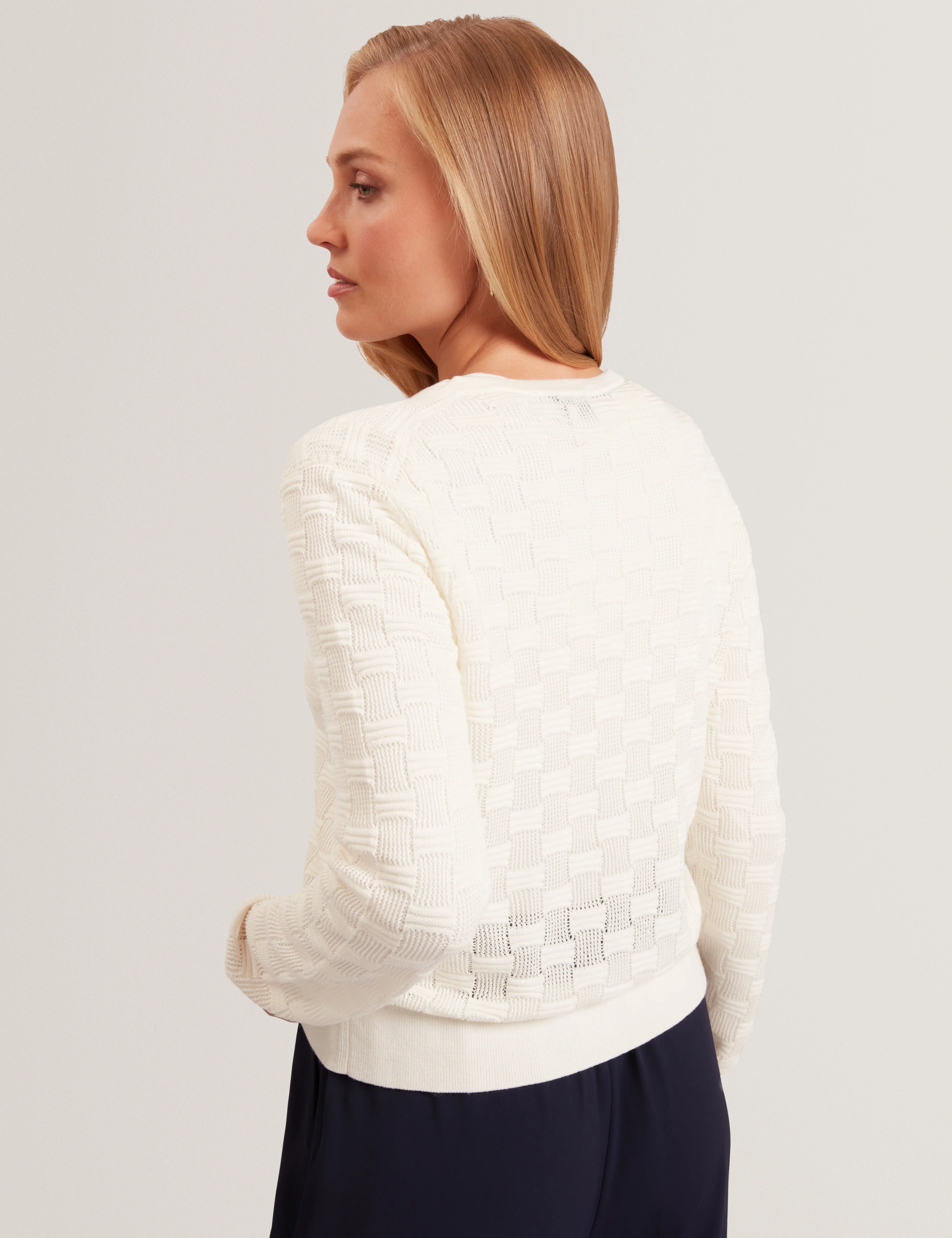 Cahrie Touch Of Silk Knitted Crew Neck Cardigan White - Image 5