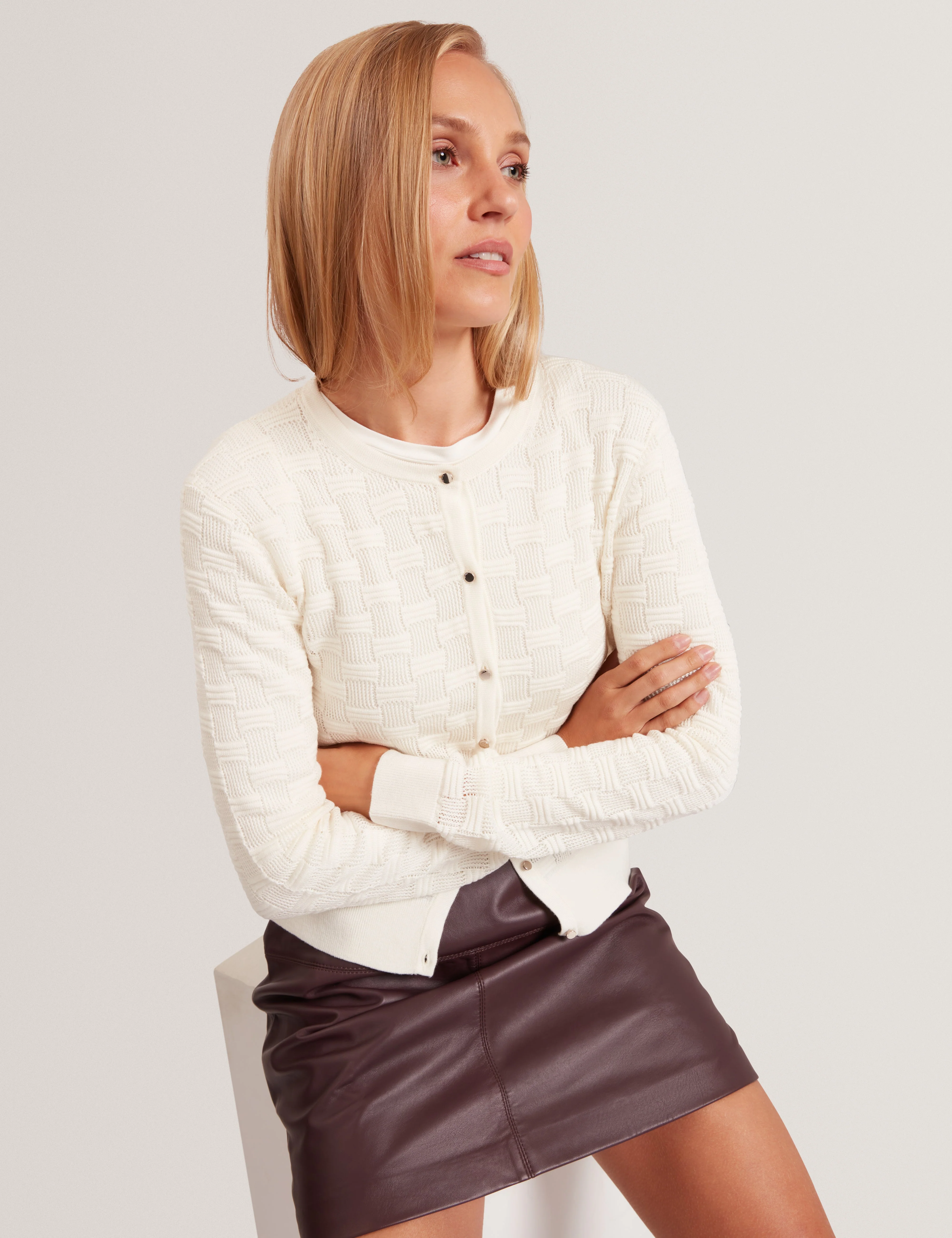 Cahrie Touch Of Silk Knitted Crew Neck Cardigan White - Image 6