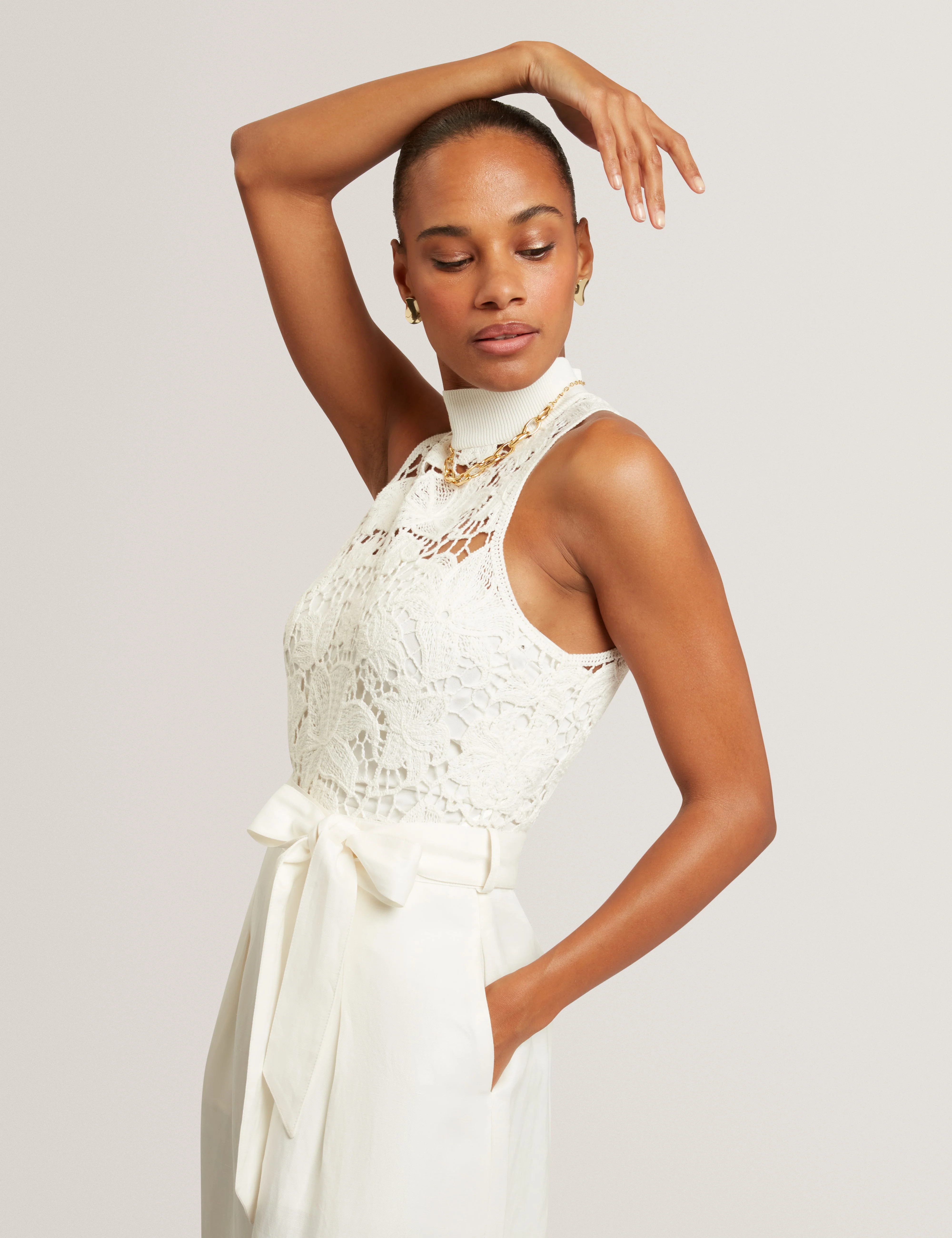 Calanta Crochet Mockable Jumpsuit Ivory - Image 2