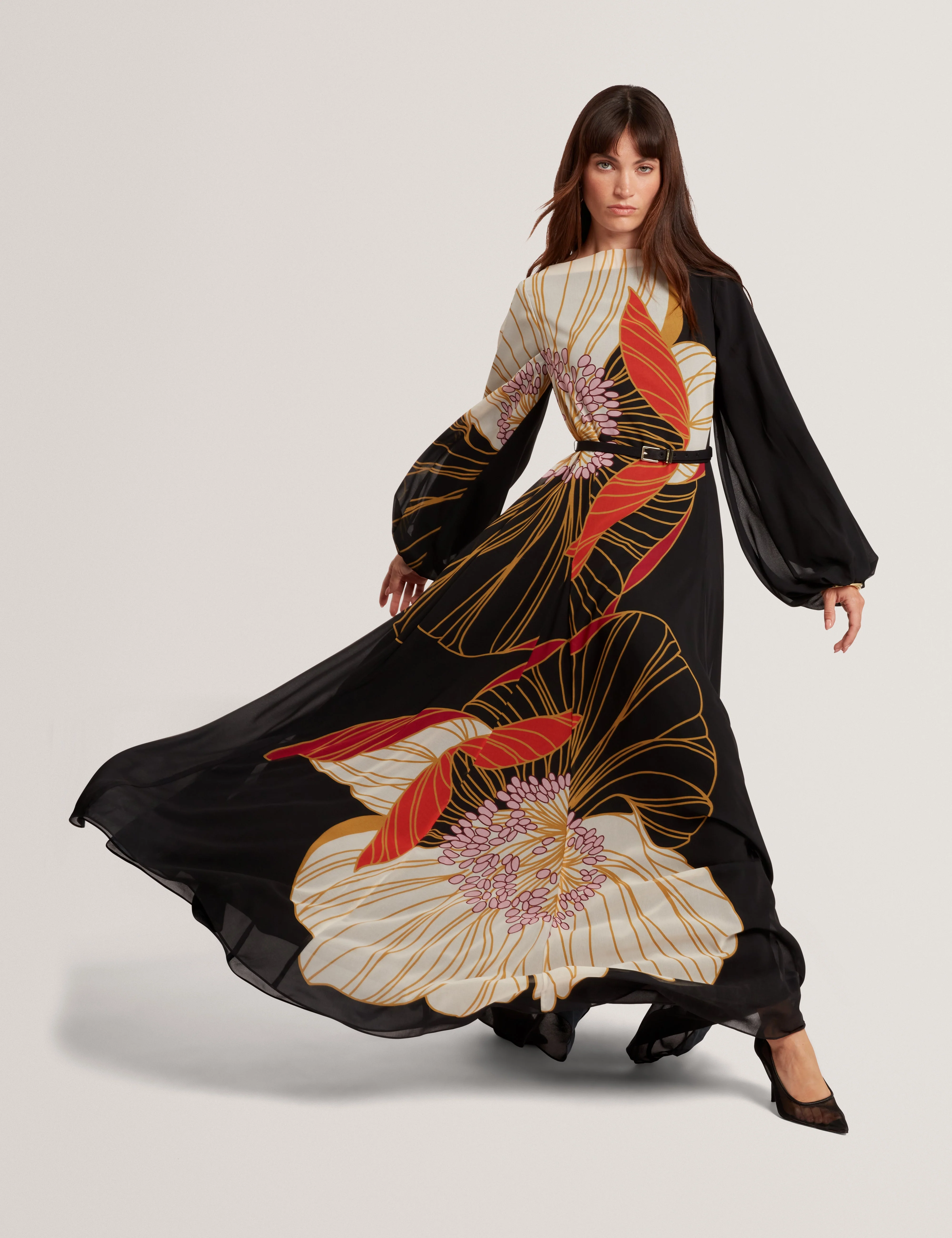 Cammeli Long Sleeve Printed Maxi Dress Black - Image 2