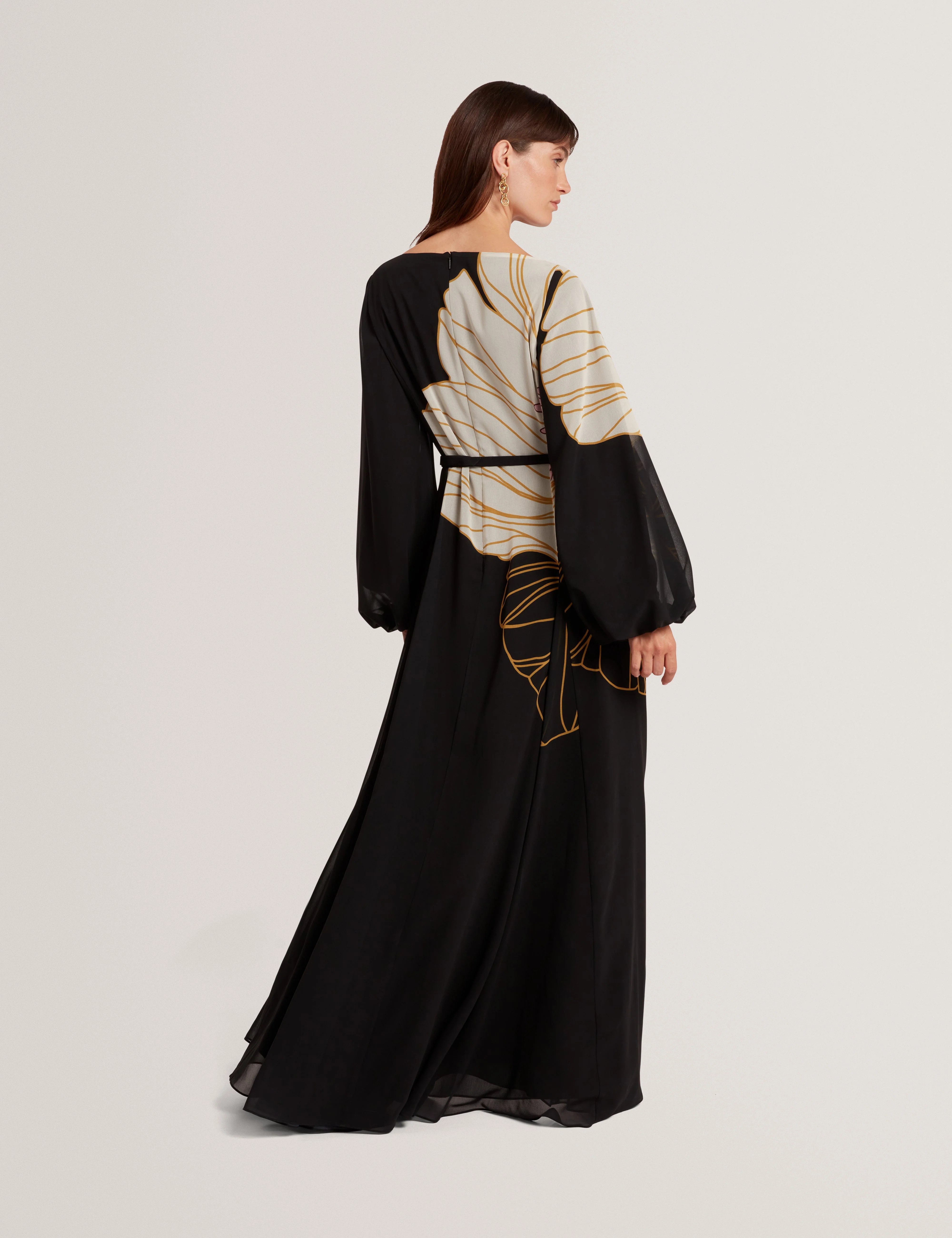 Cammeli Long Sleeve Printed Maxi Dress Black - Image 5