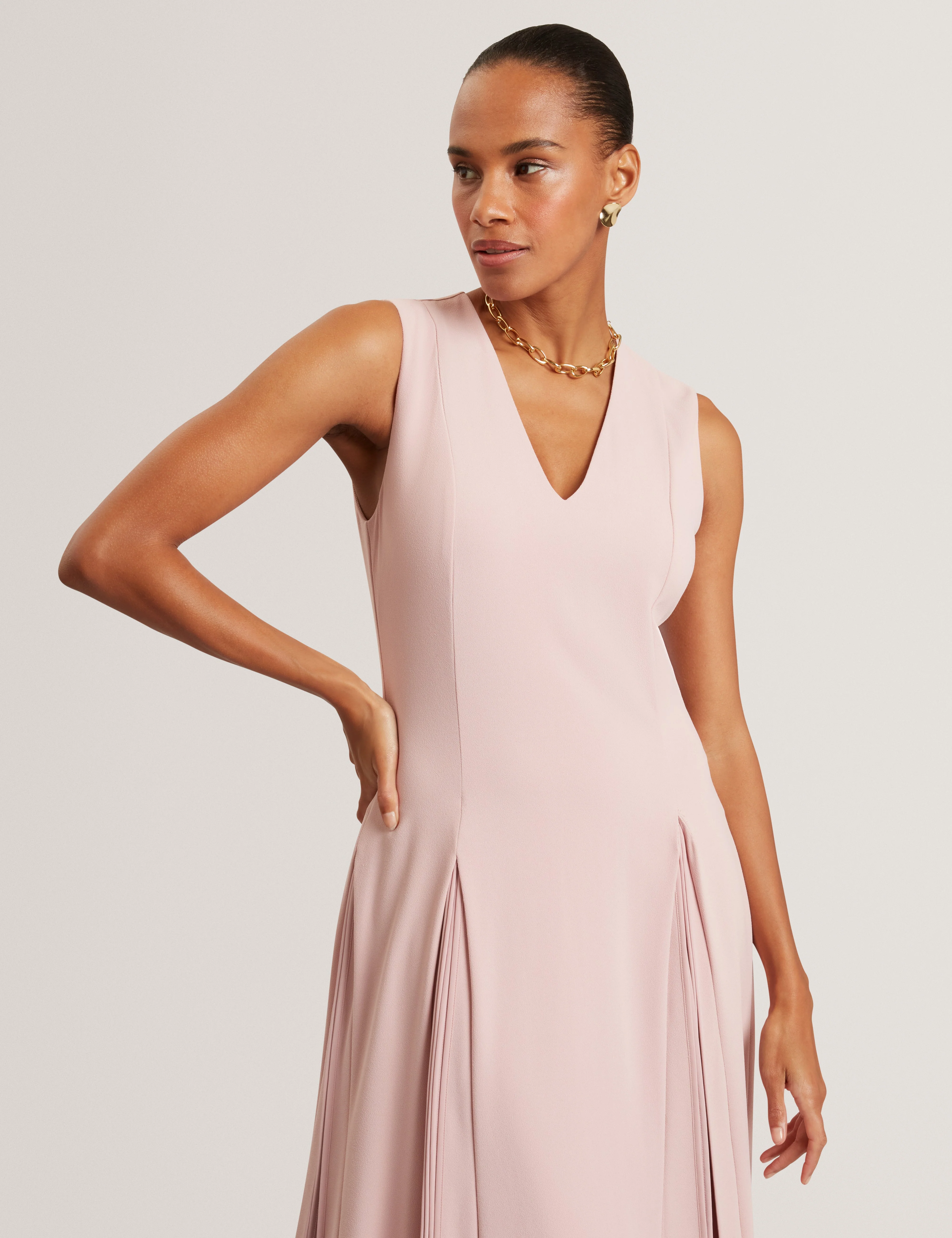 Carneli Midi Dress With Pleat Detail Dusky-Pink - Image 2