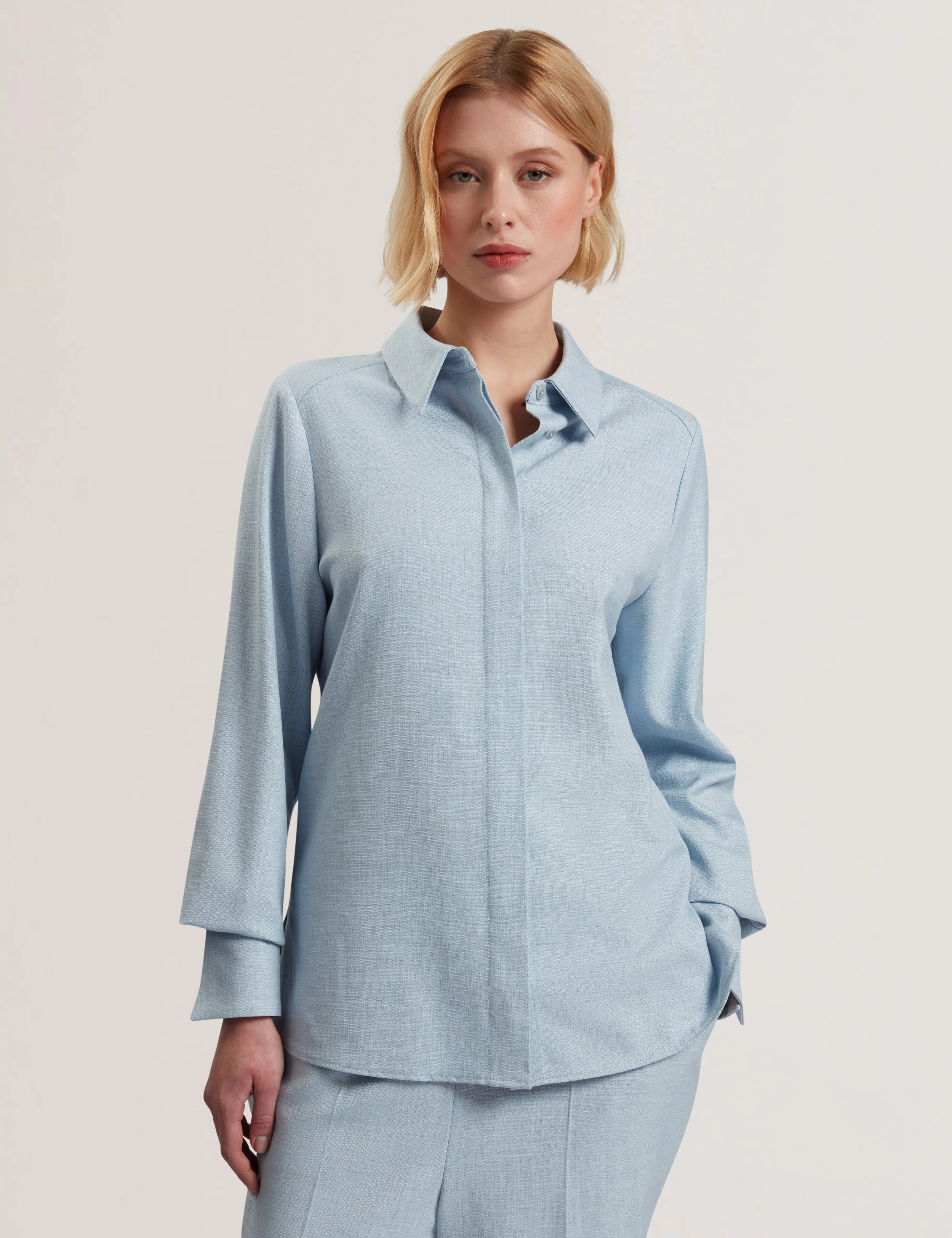 Carnis Tailored Longline Shirt Pl-Blue
