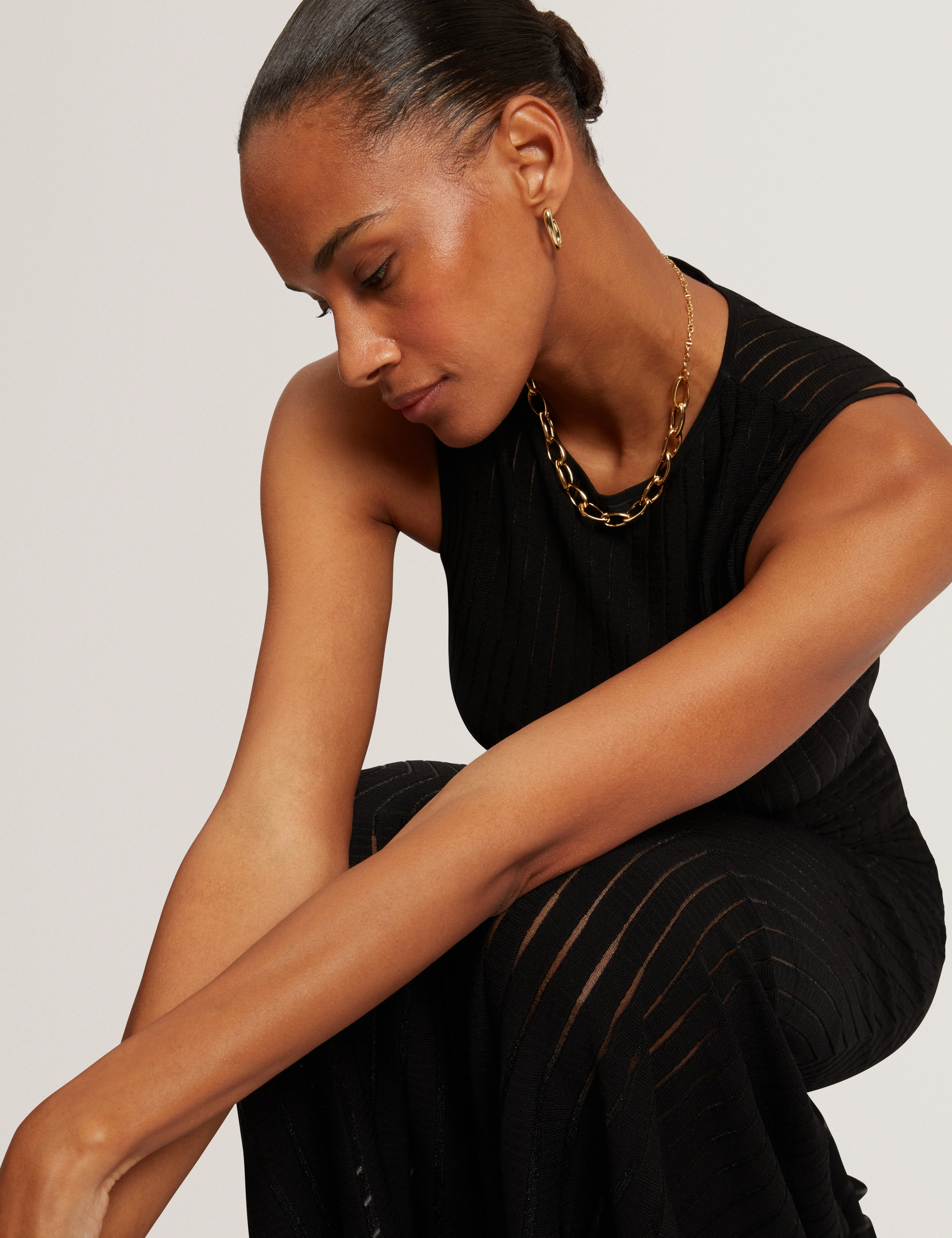 Casandr Stitch Detail Knitted Midi Dress Black - Image 6