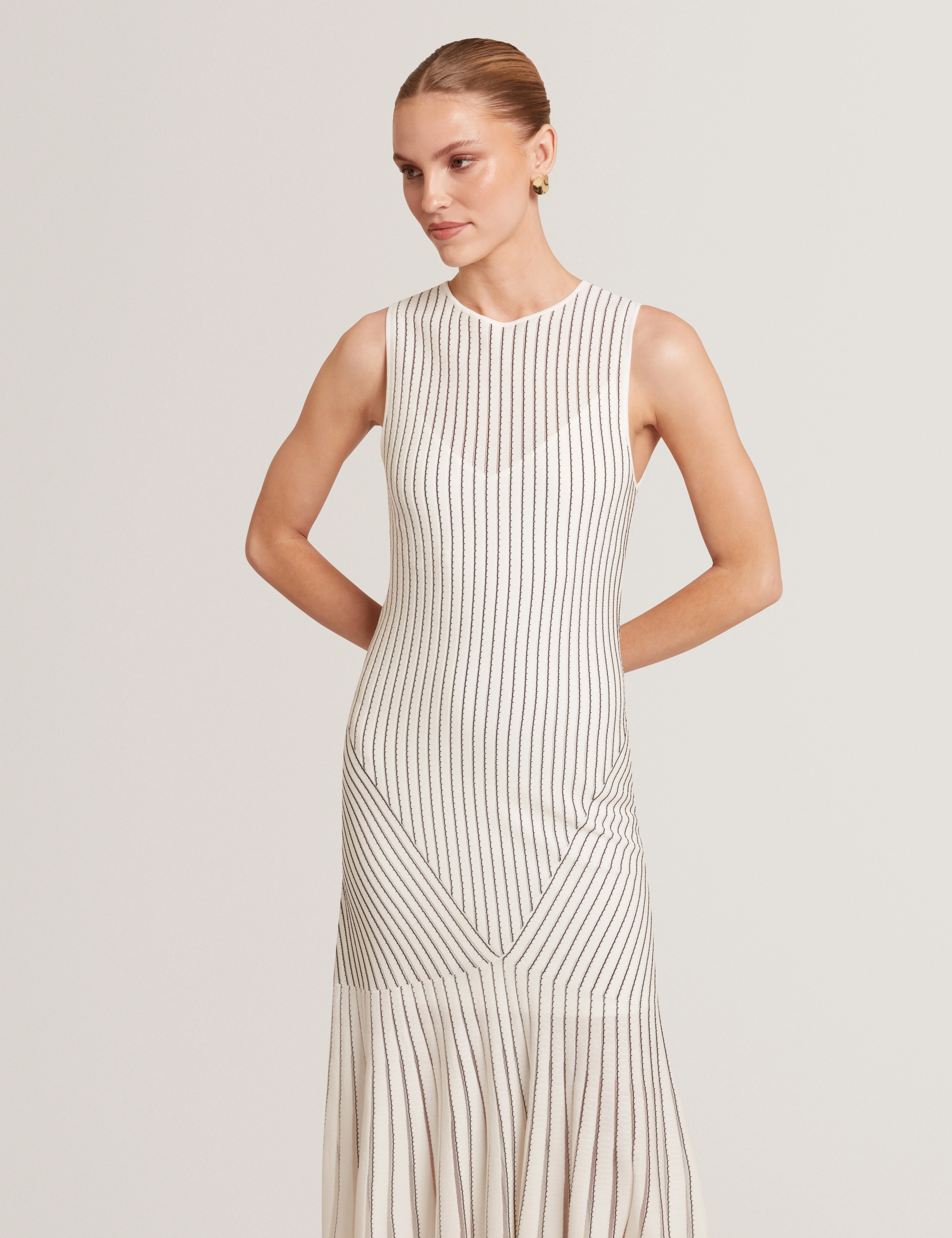 Casandr Stitch Detail Knitted Midi Dress Ivory - Image 2