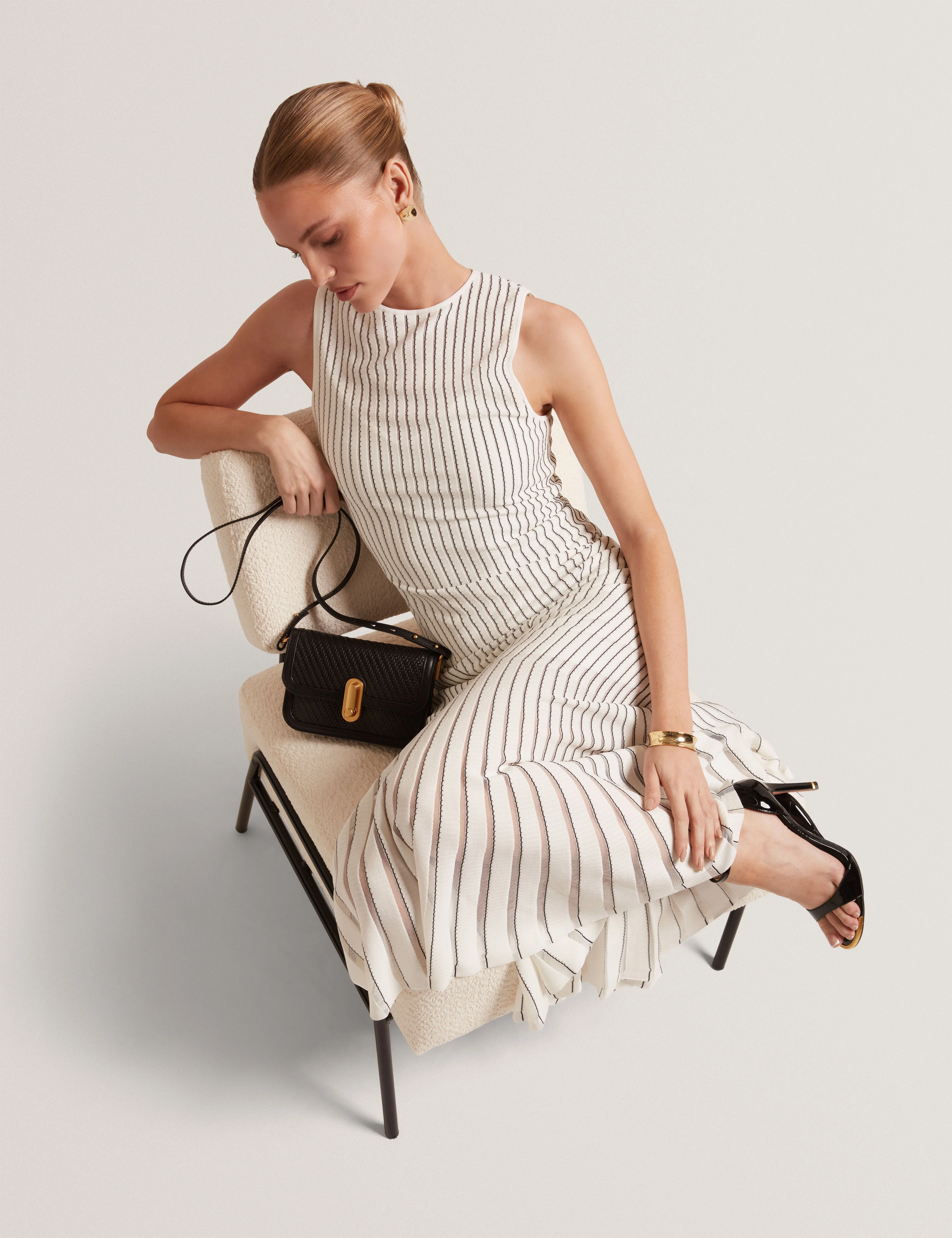 Casandr Stitch Detail Knitted Midi Dress Ivory - Image 6