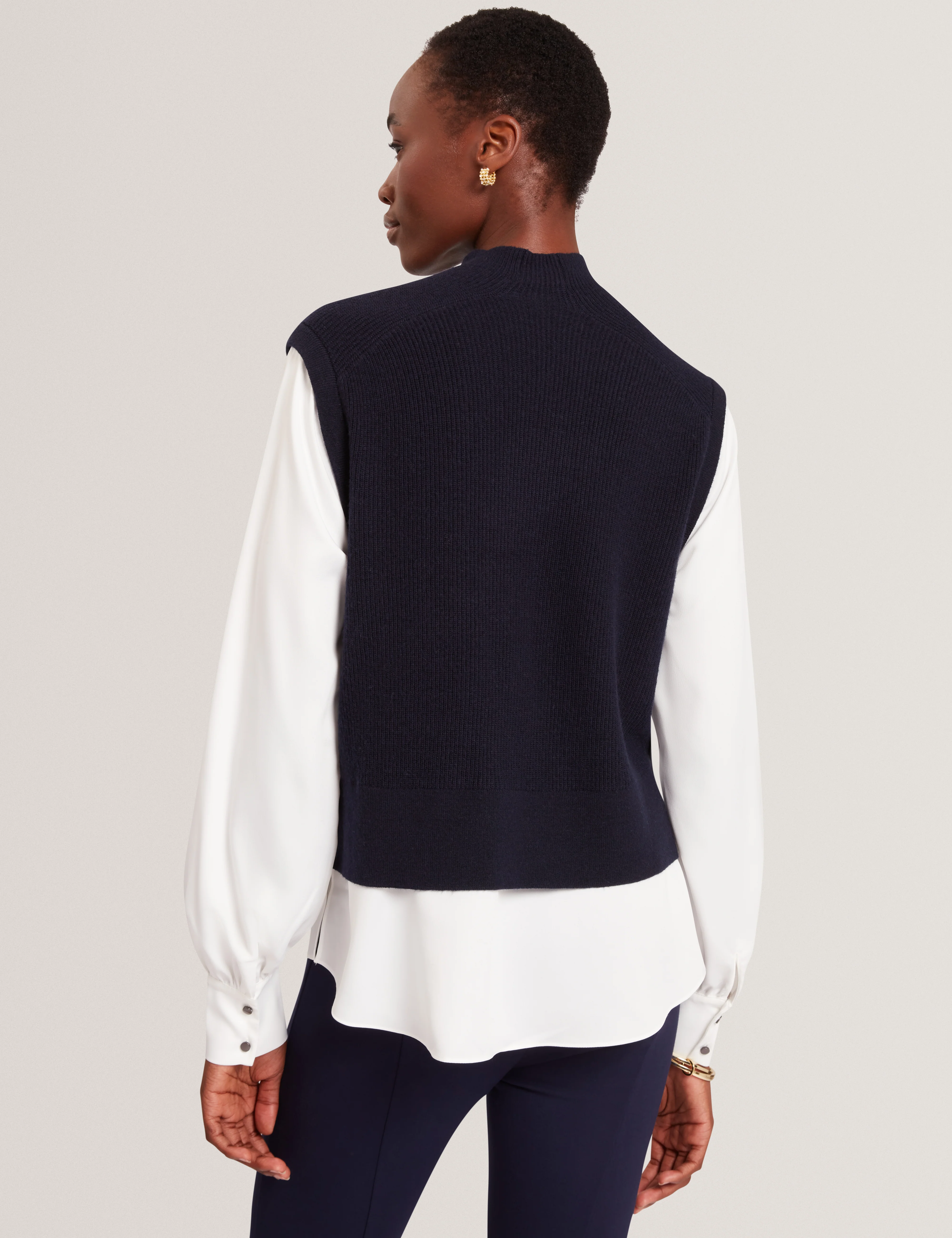 Caycey Woven Sleeve Knitted Jumper Dk-Navy - Image 4