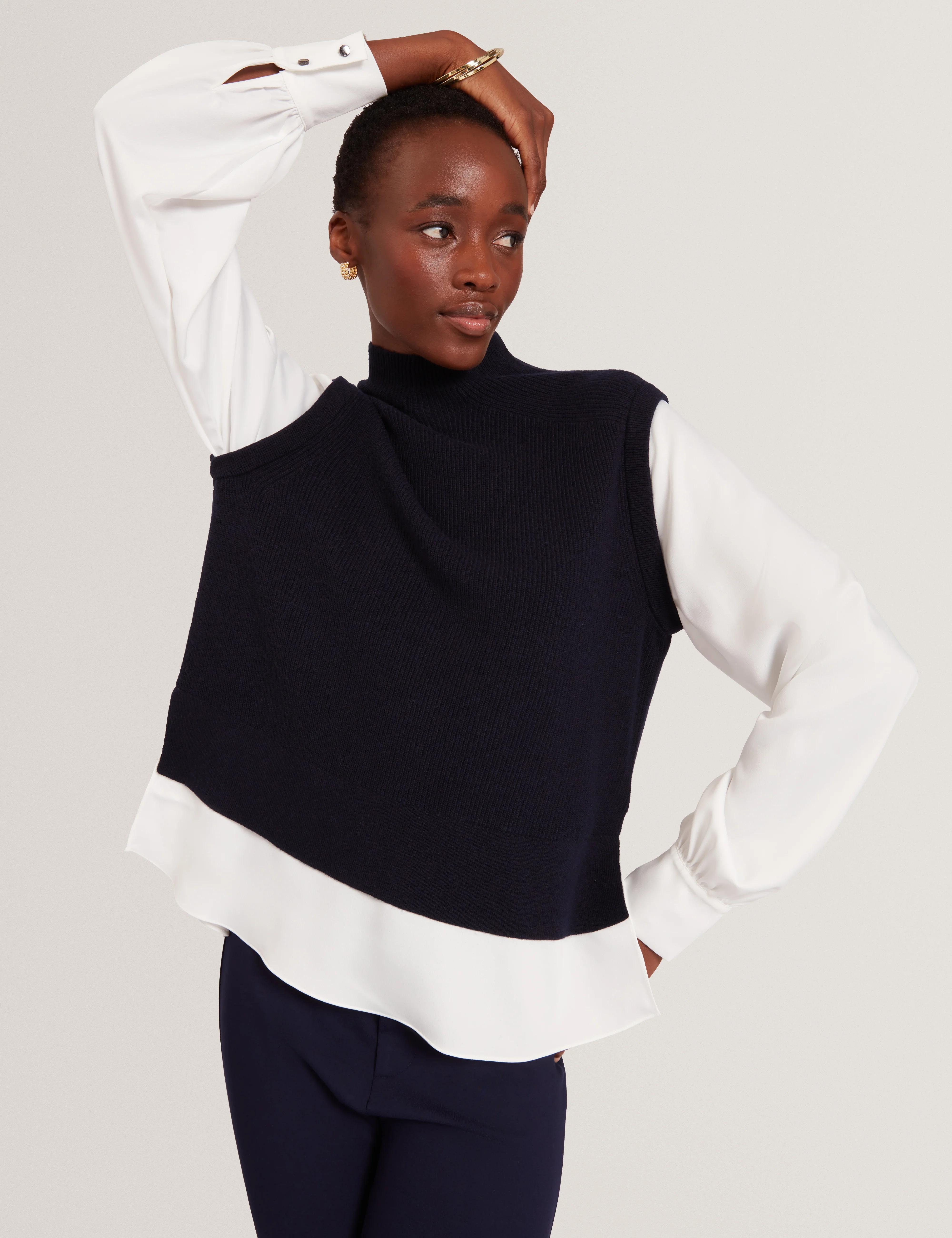 Caycey Woven Sleeve Knitted Jumper Dk-Navy - Image 5