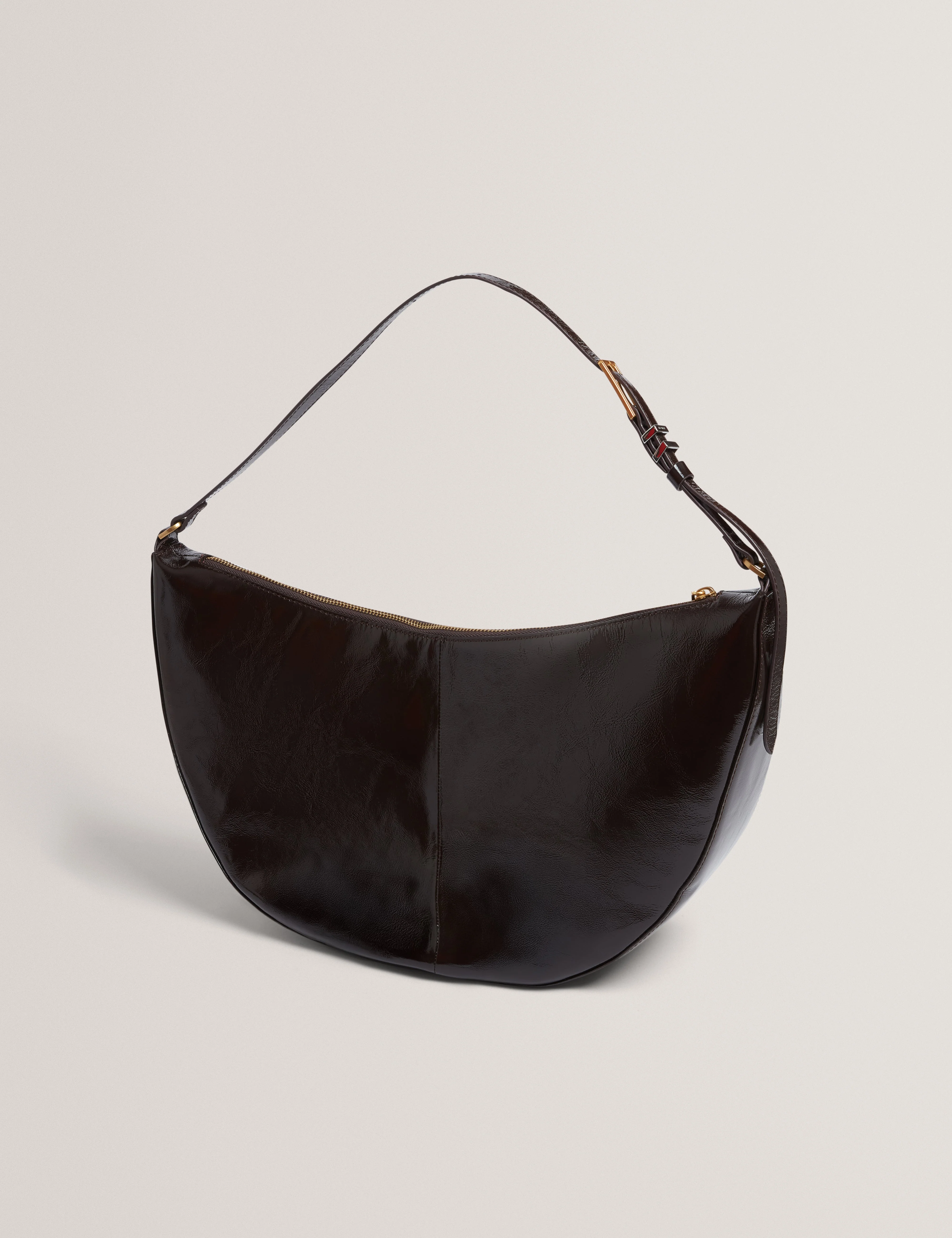 Ccleo Crinkle Patent Belted Detail Hobo Bag Brn-Choc - Image 4