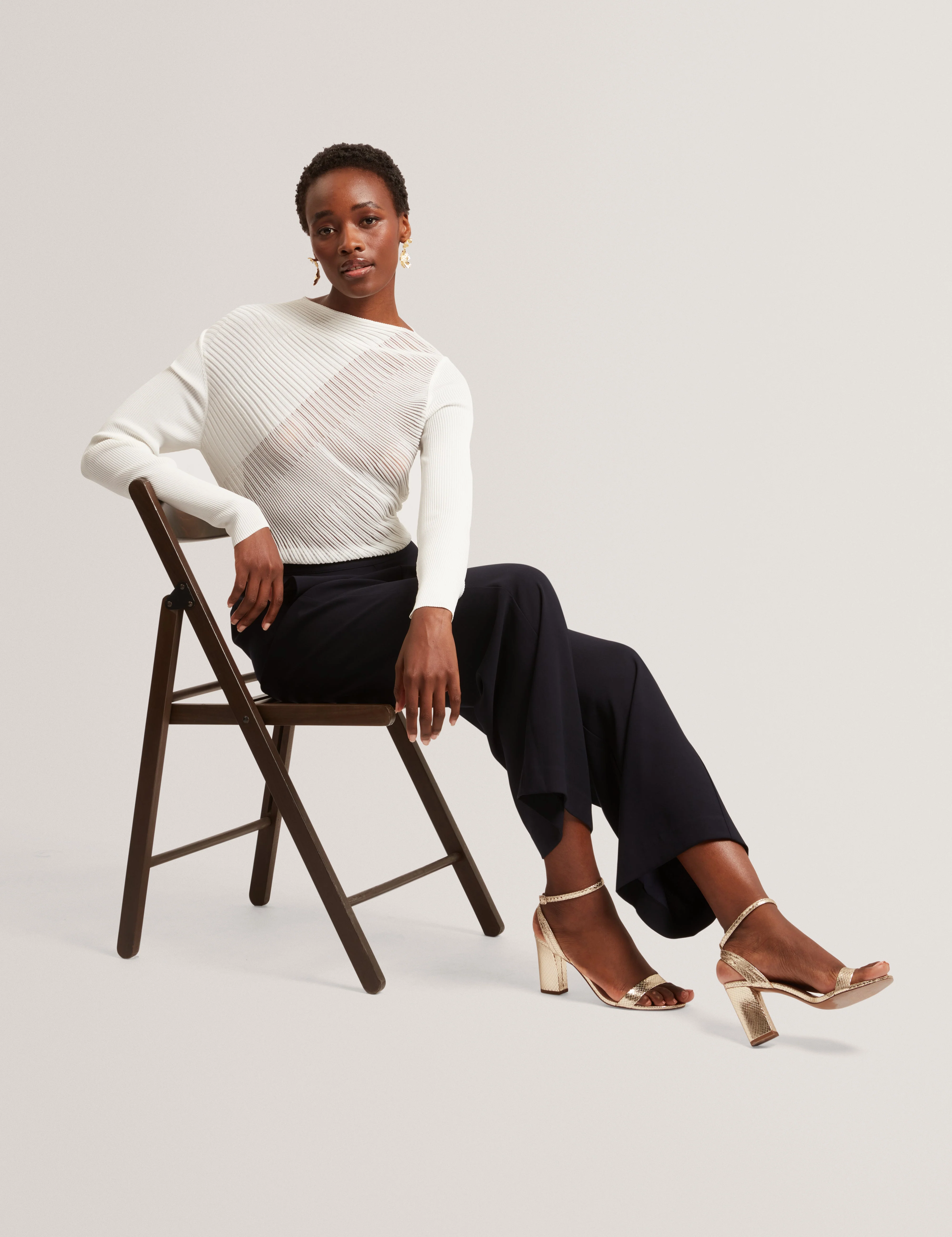 Ceyloa Long Sleeve Sheer Detail Knit Top White - Image 6