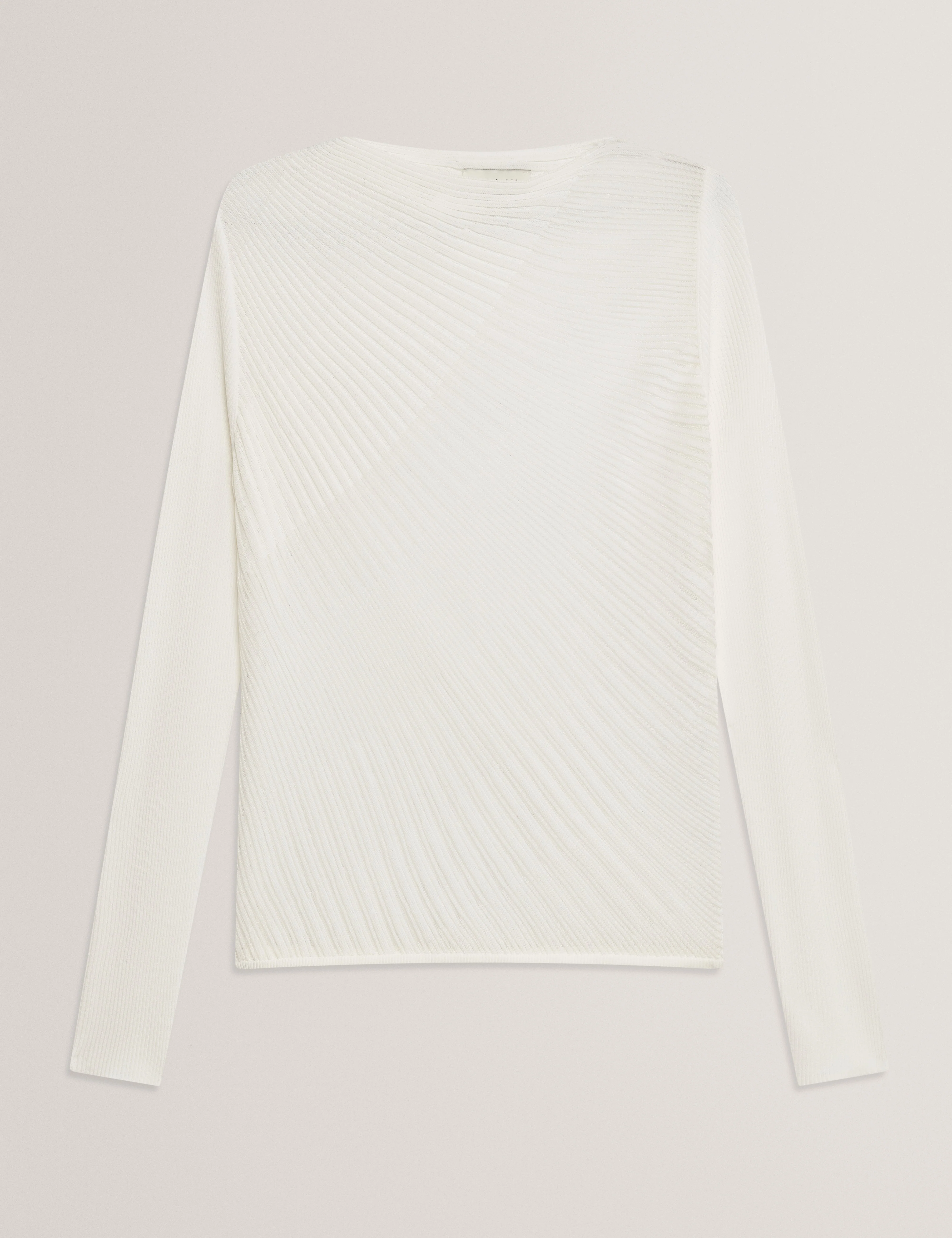 Ceyloa Long Sleeve Sheer Detail Knit Top White - Image 8