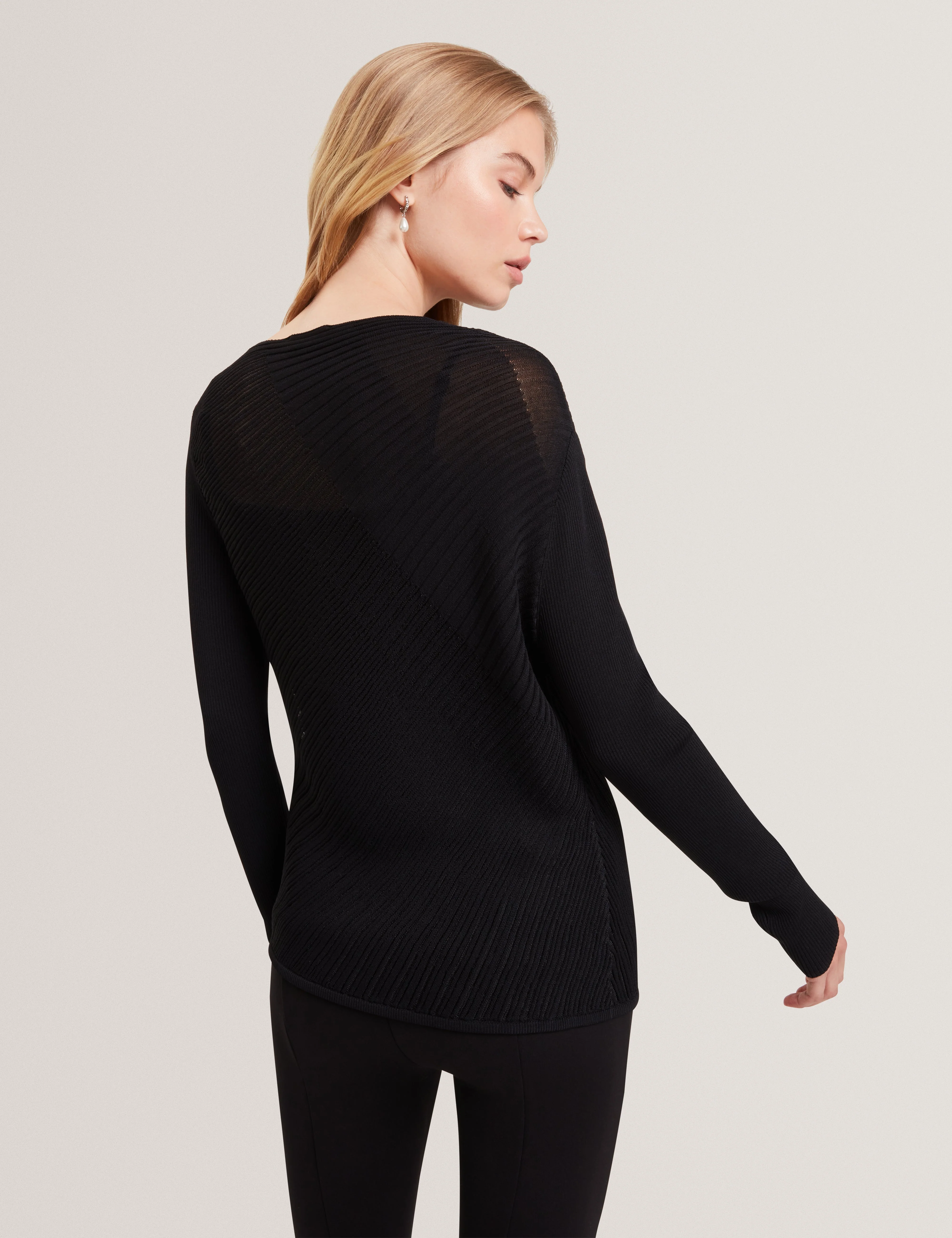 Ceyloaa Long Sleeve Sheer Detail Knit Top Black - Image 5