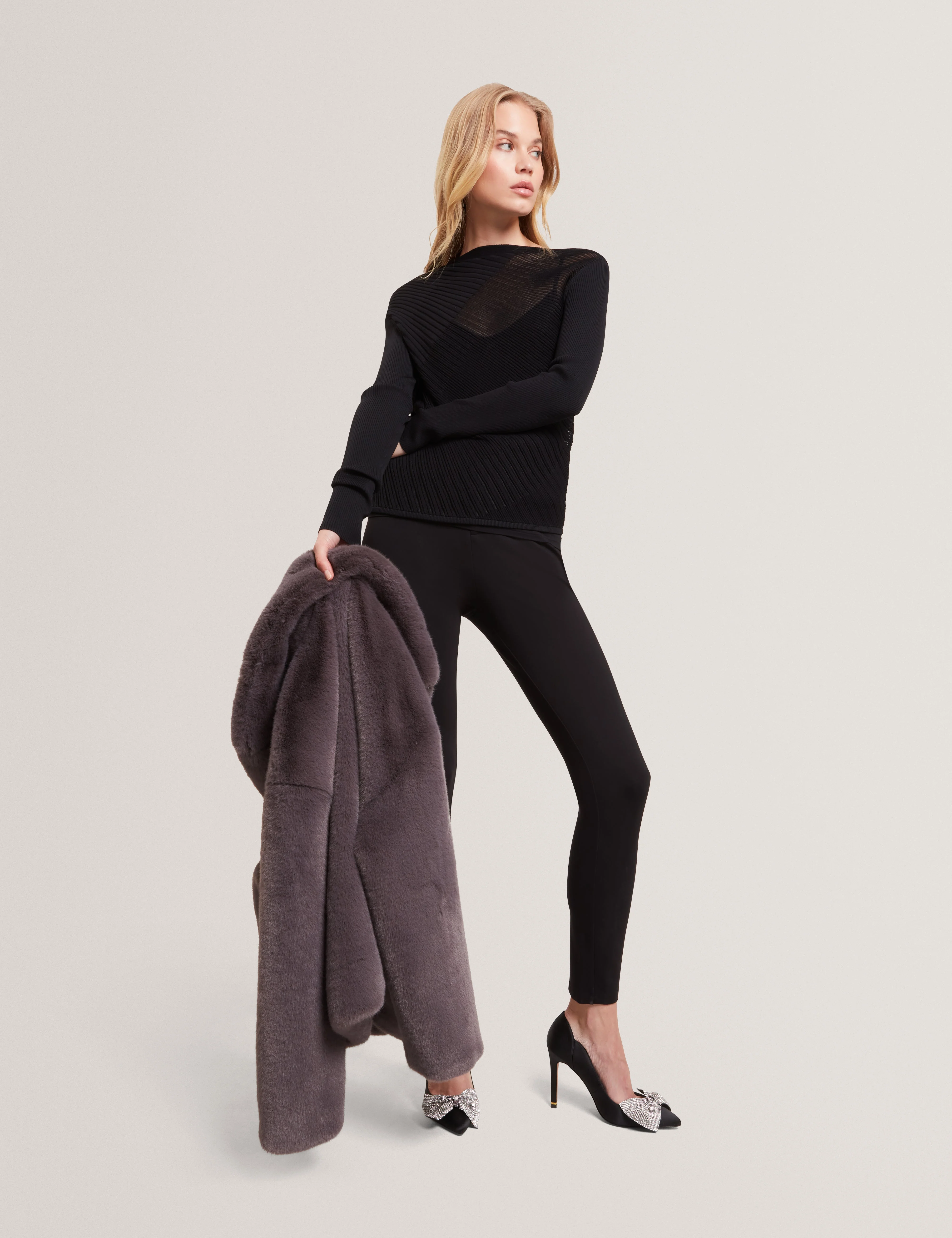 Ceyloaa Long Sleeve Sheer Detail Knit Top Black - Image 6