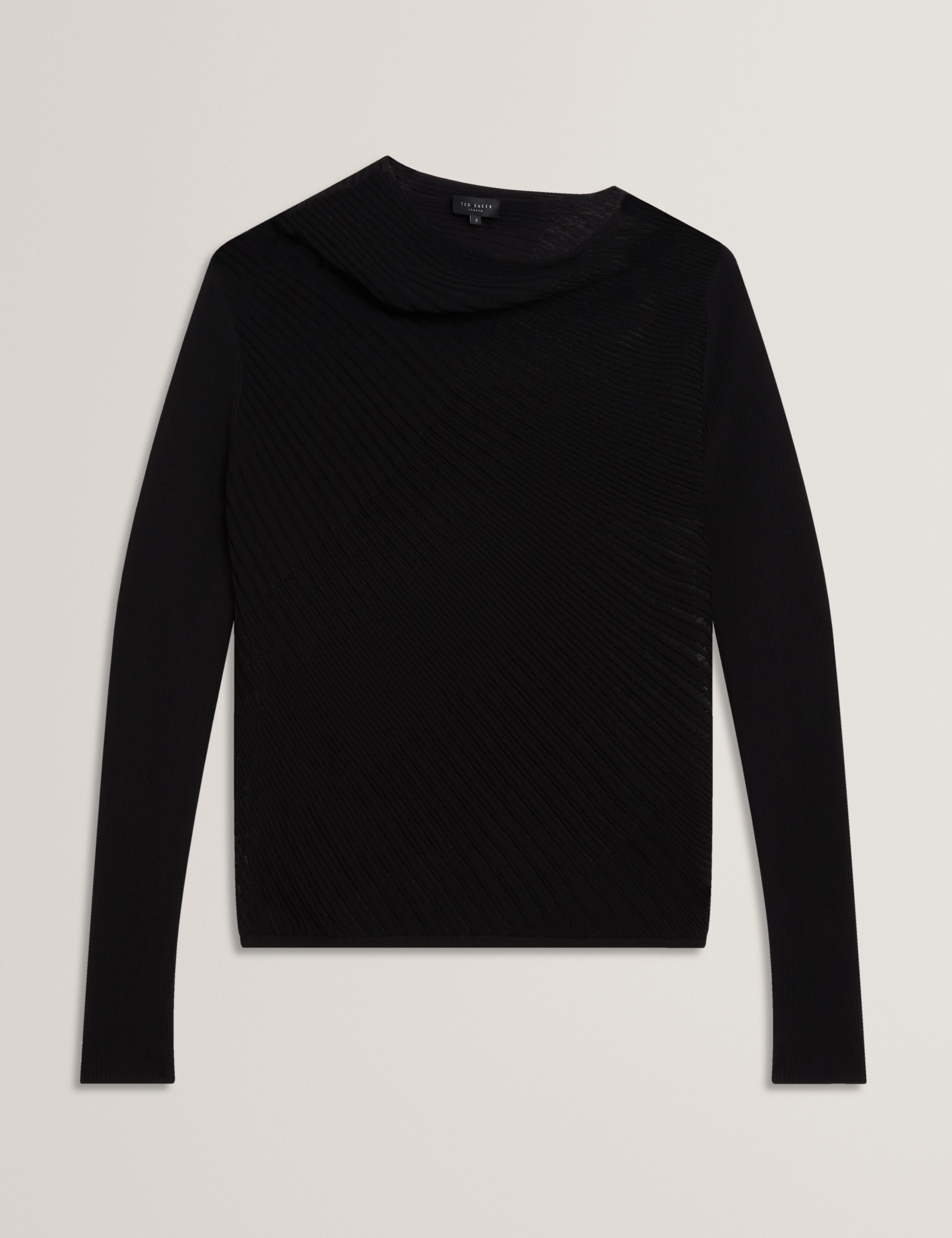 Ceyloaa Long Sleeve Sheer Detail Knit Top Black - Image 7