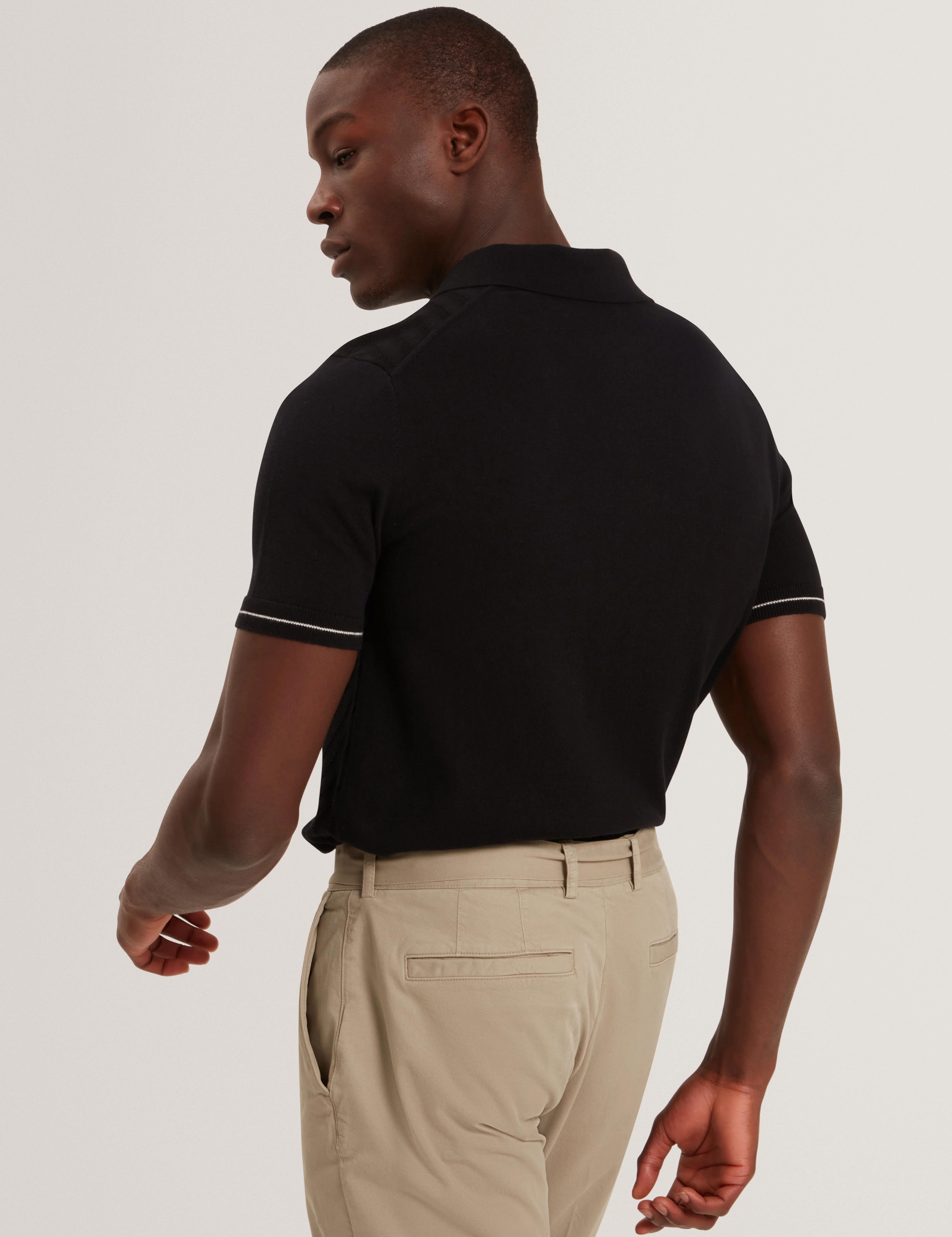 Chapal Short Sleeve Chevron Stitch Polo Black - Image 5