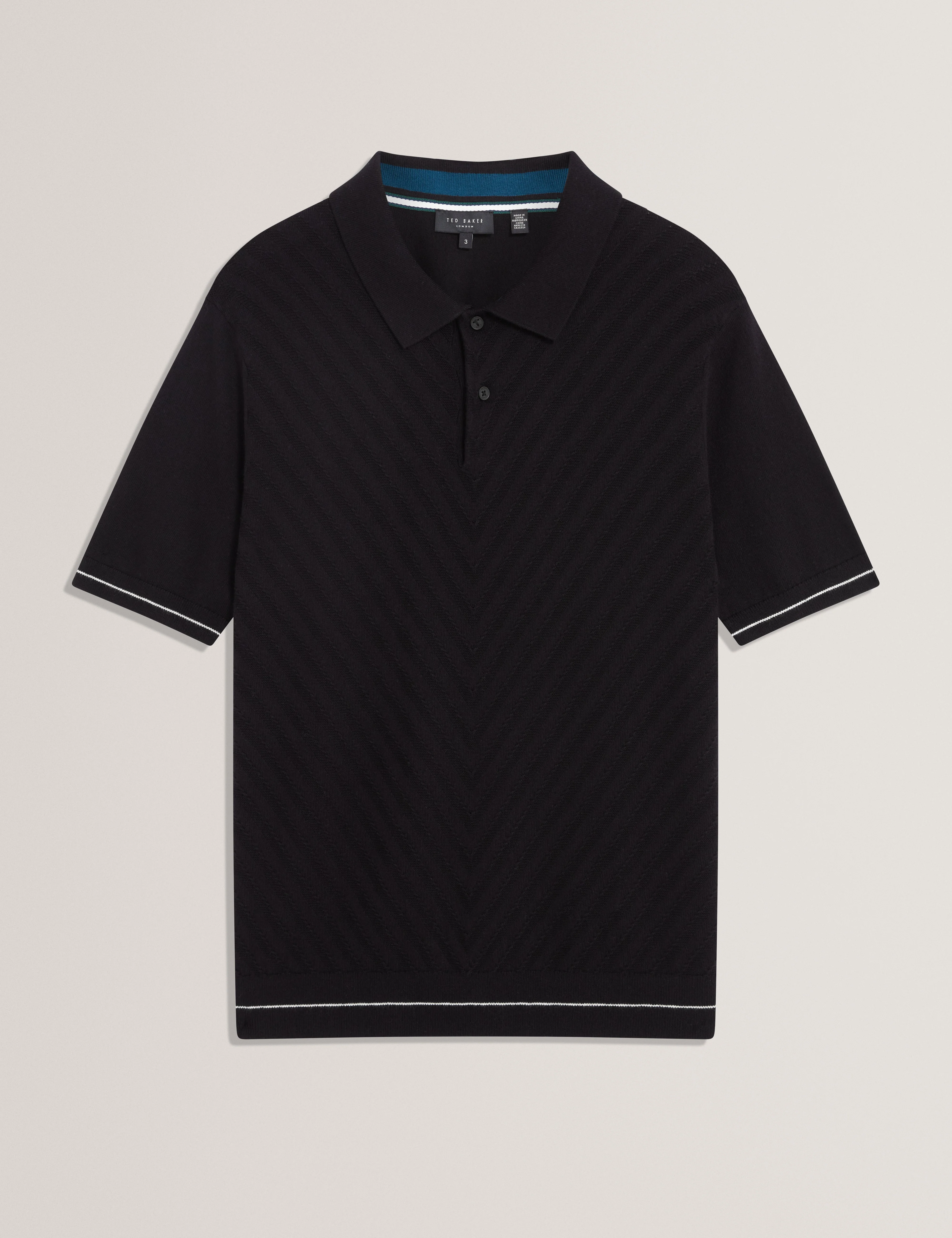 Chapal Short Sleeve Chevron Stitch Polo Black - Image 7