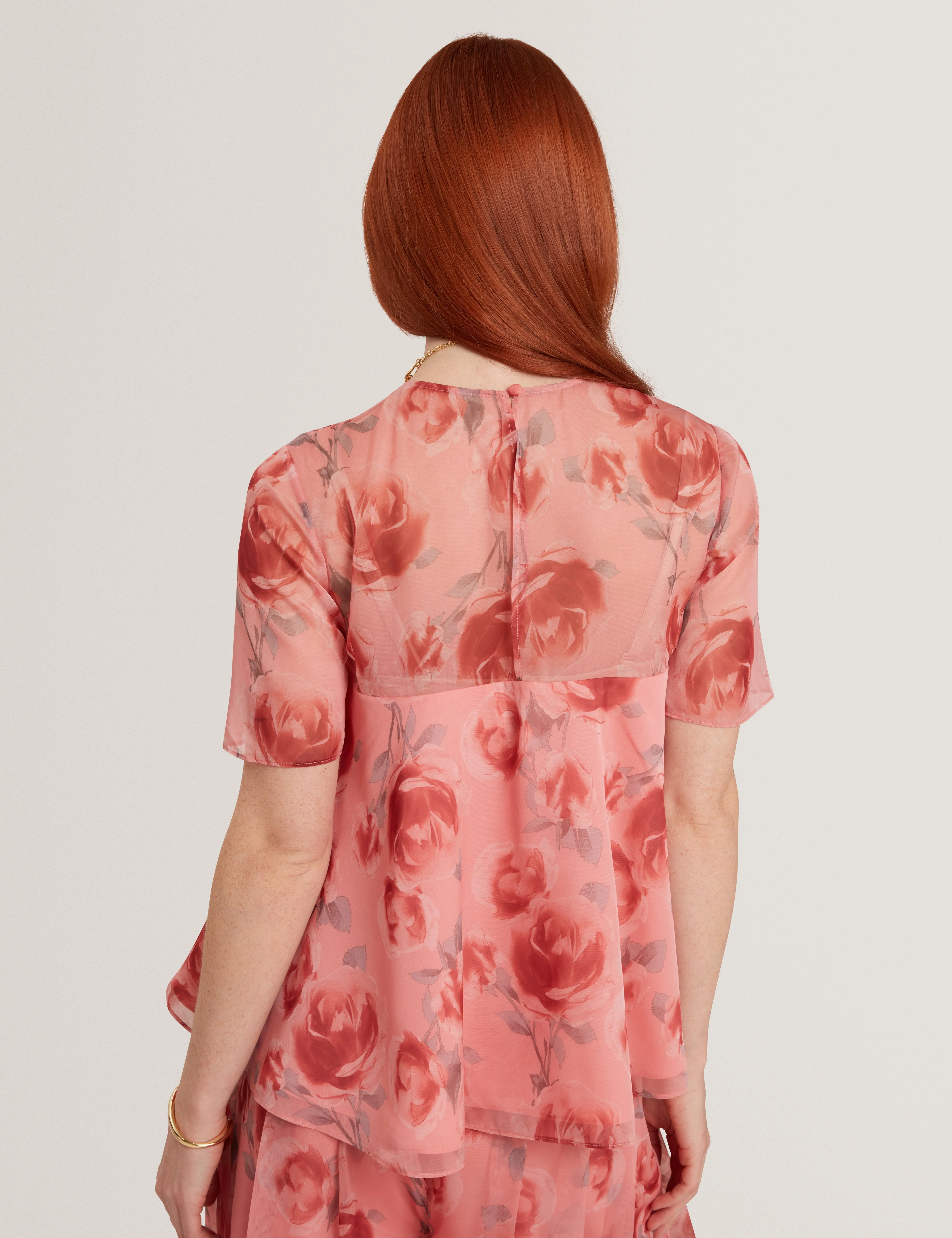 Charzi Printed Sheer Cap Sleeve Top Coral - Image 5