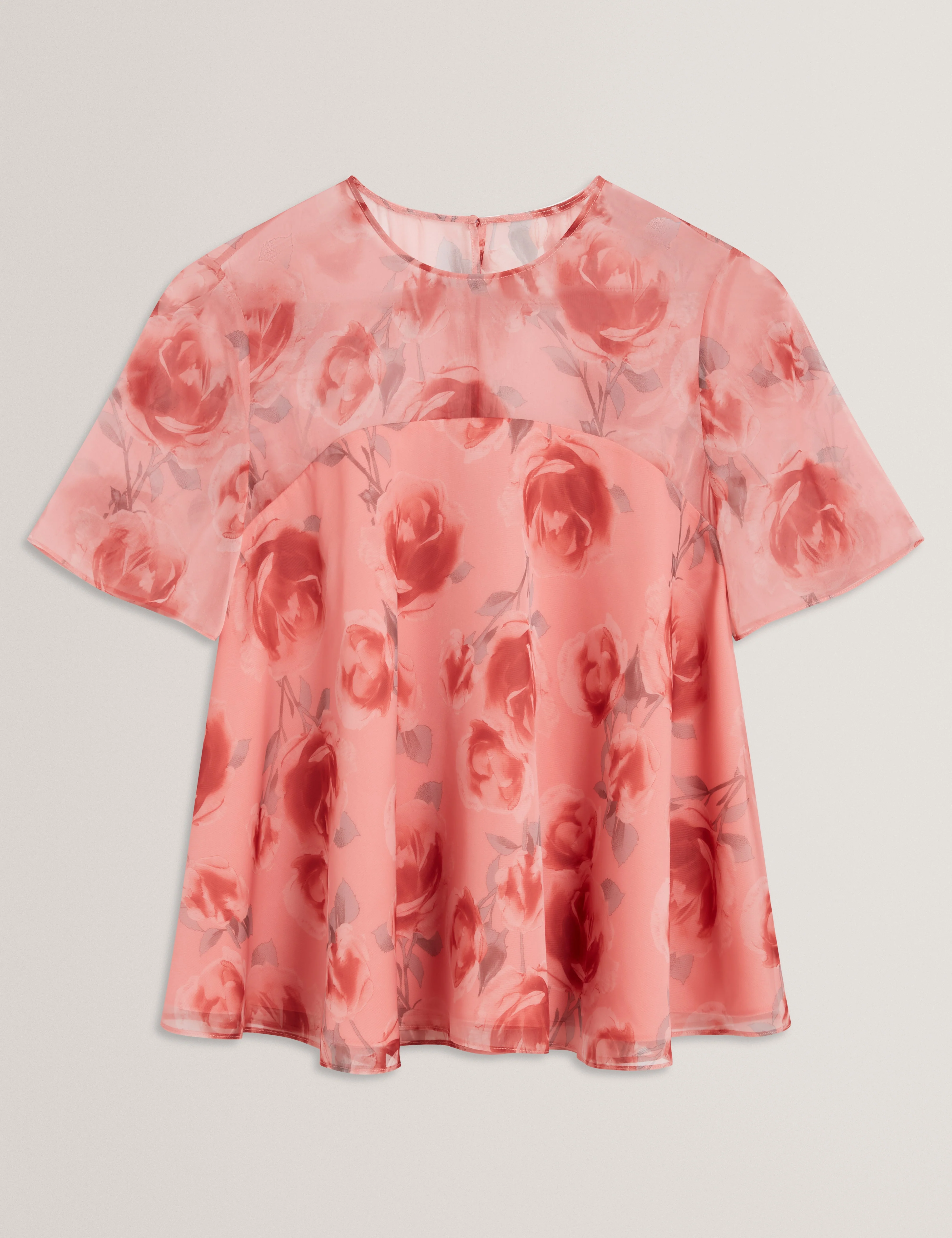 Charzi Printed Sheer Cap Sleeve Top Coral - Image 6