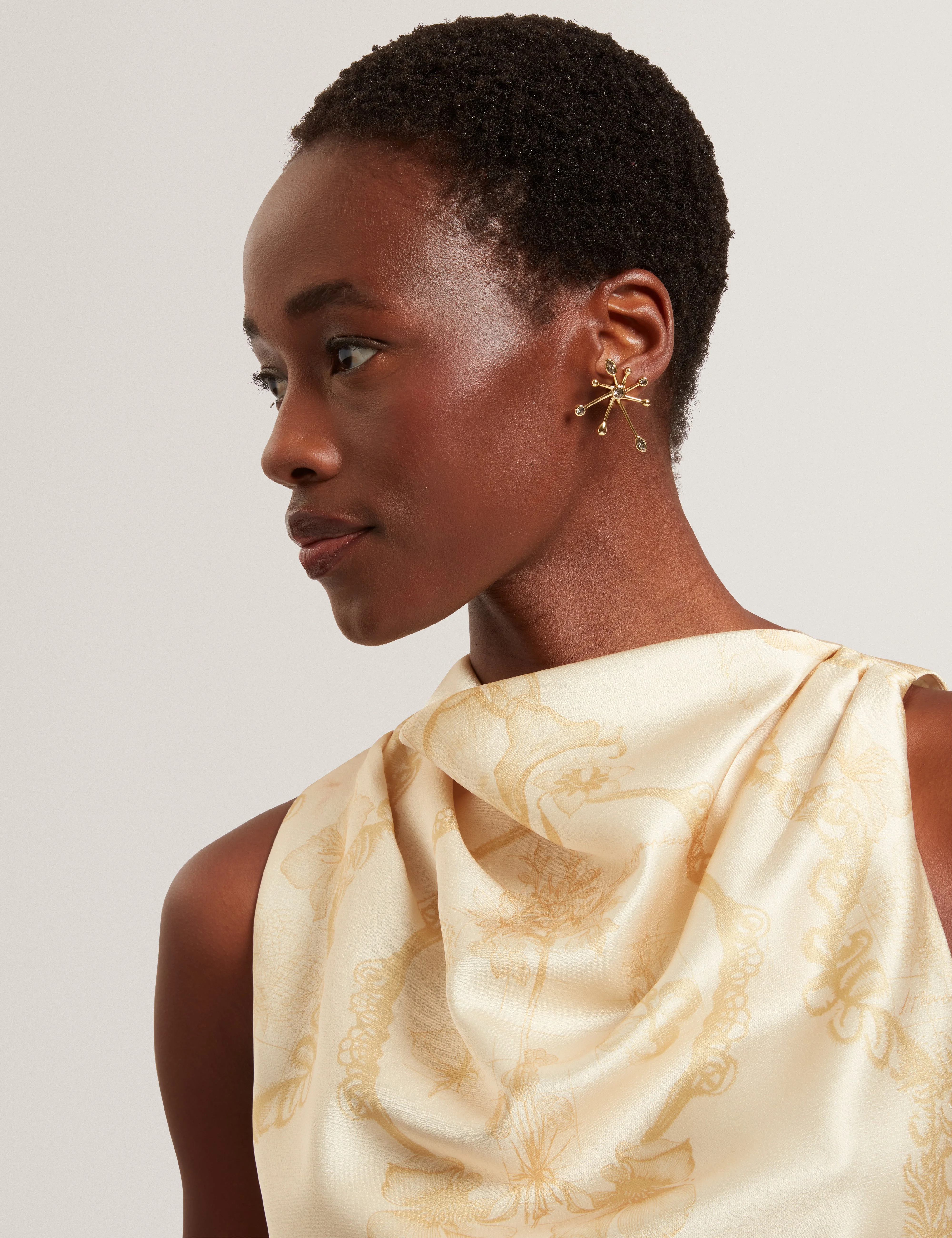 Cobla Print Sleeveless Drape Neck Top Lt-Yellow - Image 4