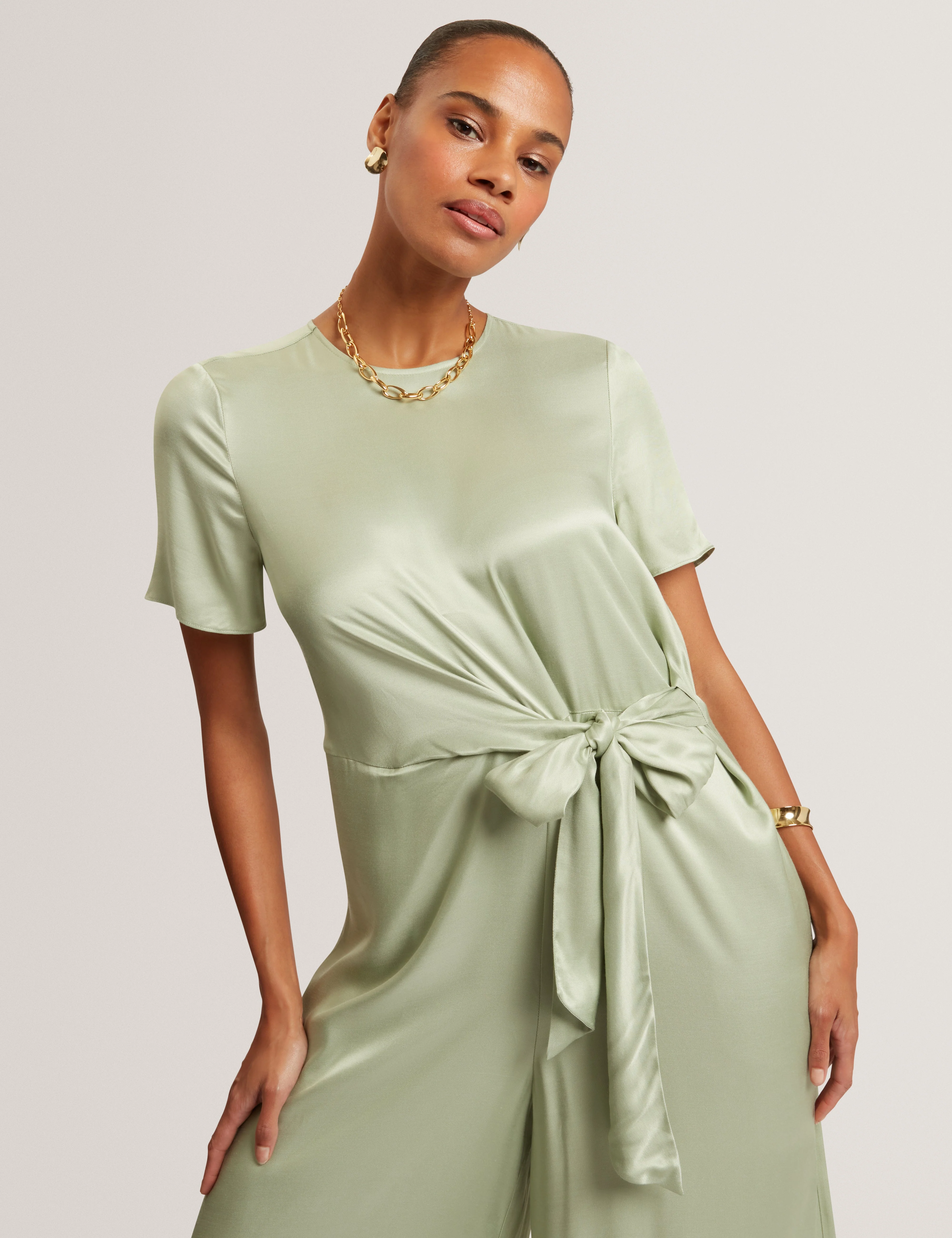 Corza Tie Detail Wide Leg Jumpsuit Lt-Green - Image 2