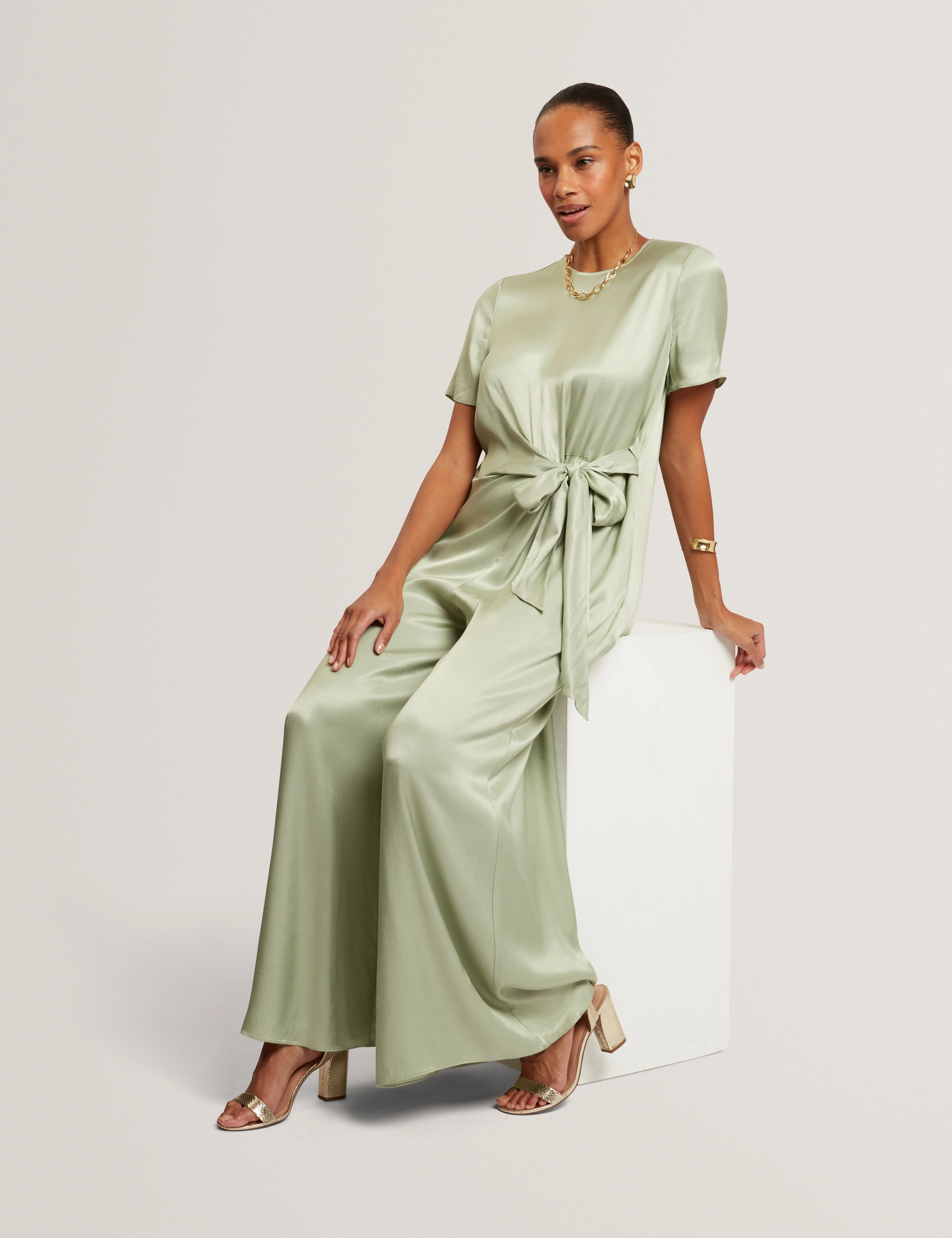 Corza Tie Detail Wide Leg Jumpsuit Lt-Green - Image 6